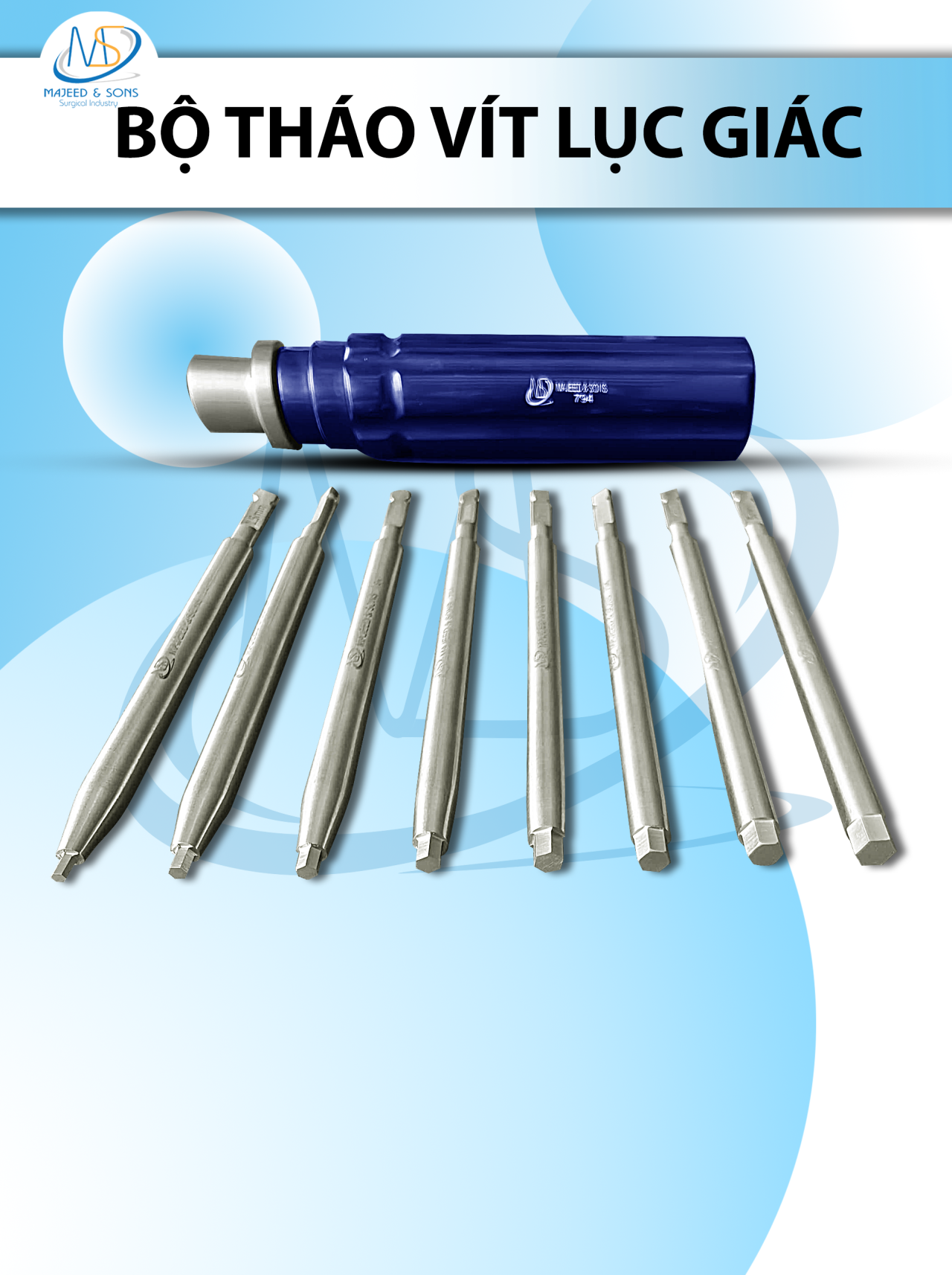 Bộ tháo vít lục giác Tay cầm 13cm, que 11,5cm