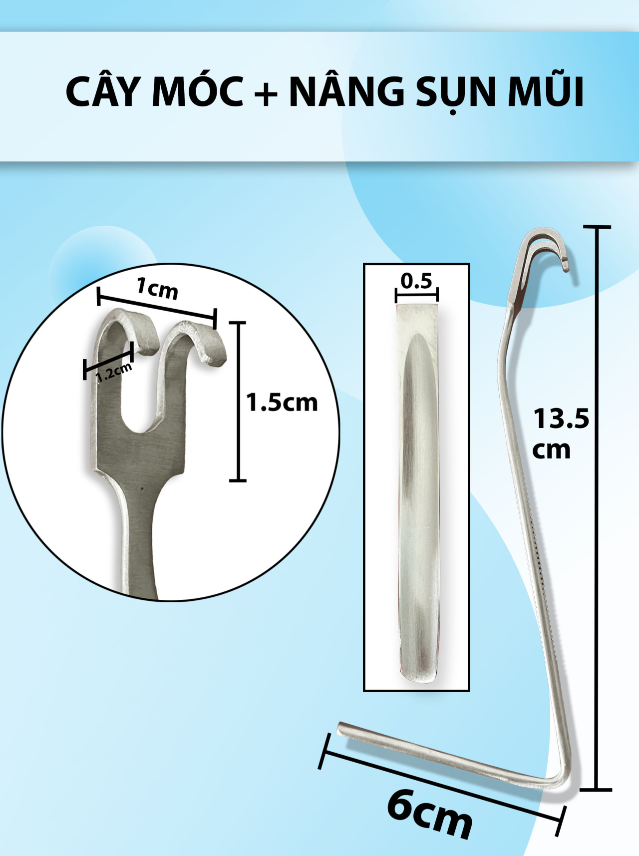 Cây móc và nâng sụn mũi, dùng trong phẫu thuật nâng mũi