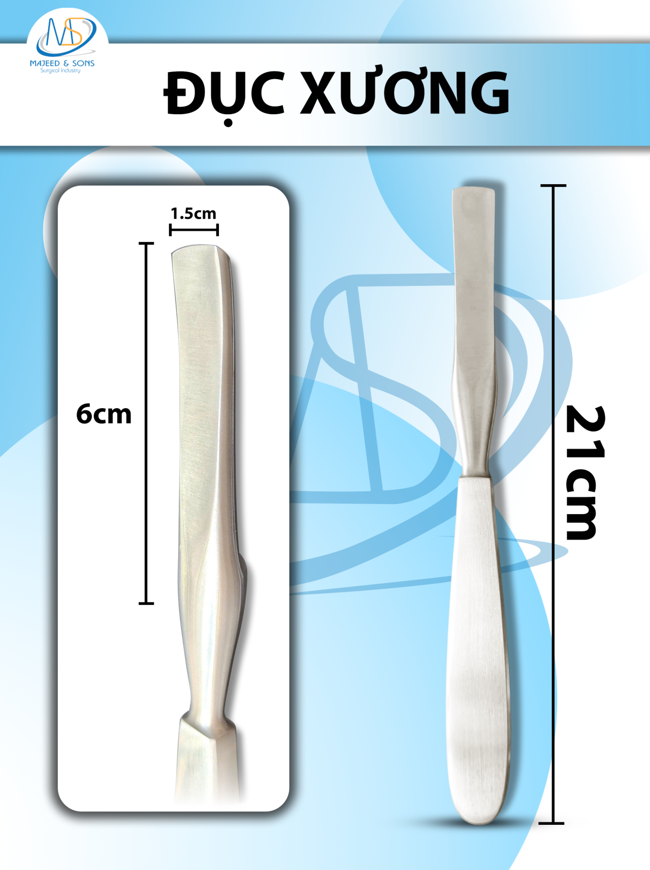 Đục xương Dài 21cm D6 R1,5