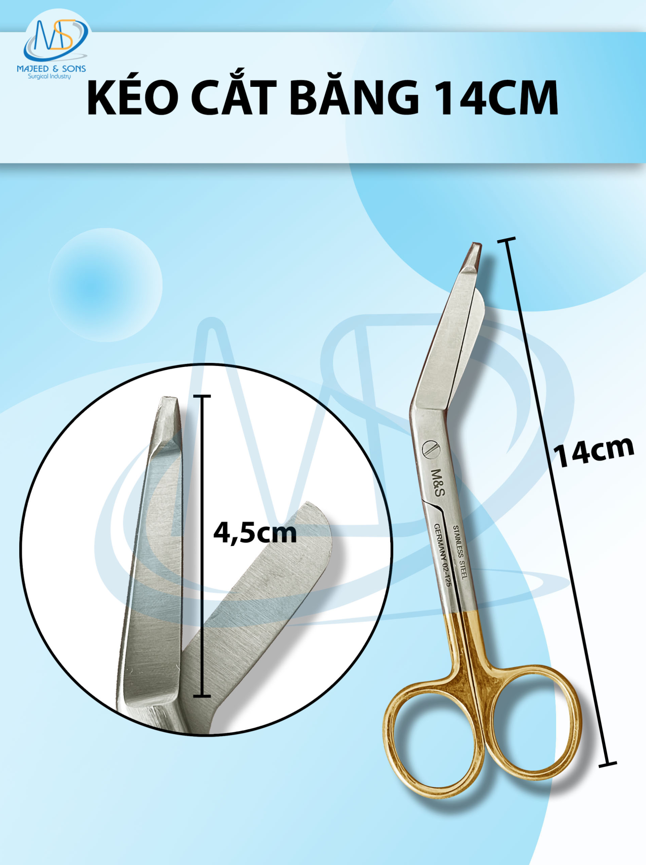 Kéo cắt băng, bông gạc nhiều size 14 cm, 16 cm, 18 cm