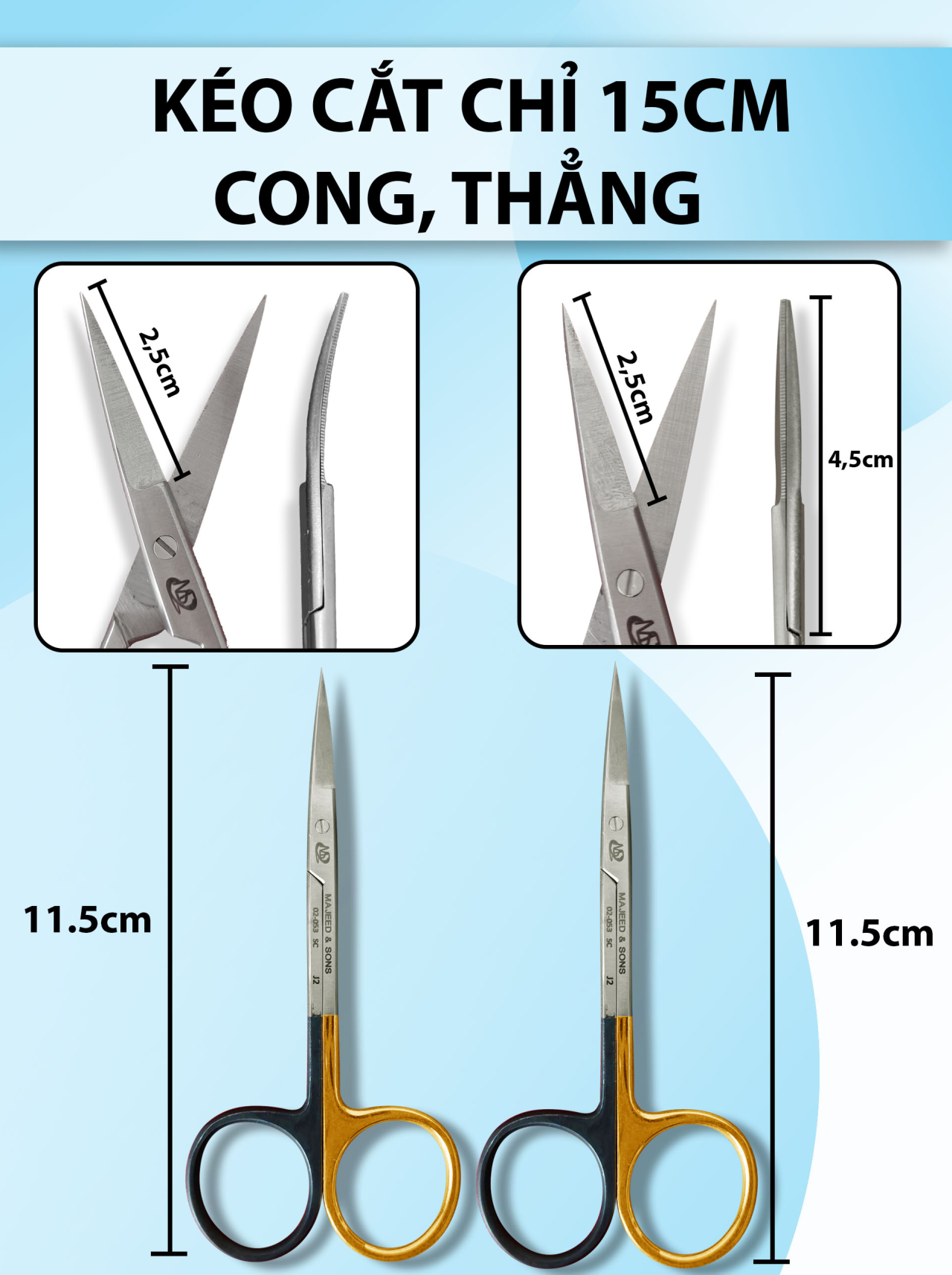 Kéo cắt chỉ 11,5cm, kéo cắt da, cắt mô super cut thép j2