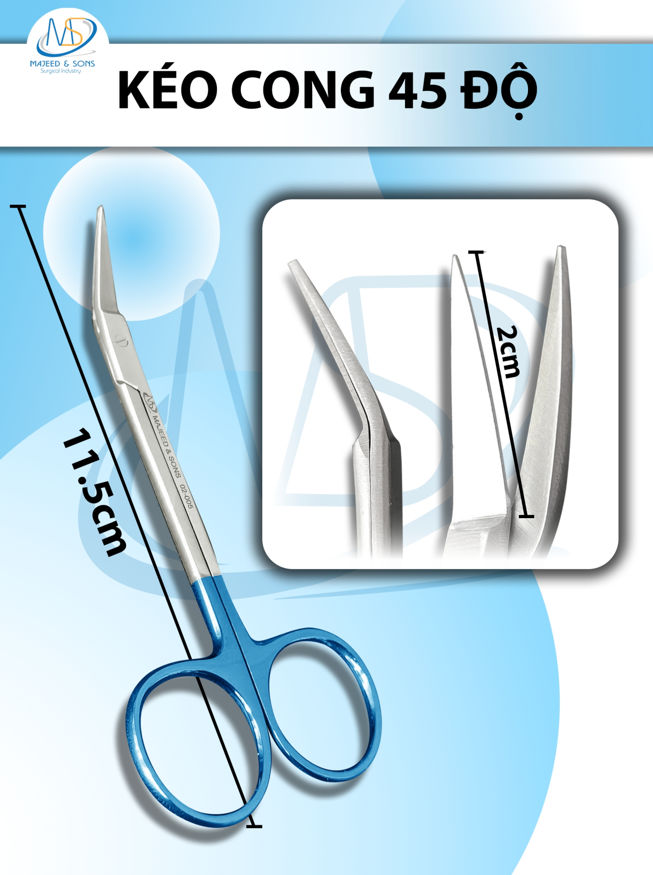 Kéo cong 45 độ, Dài 11.5cm