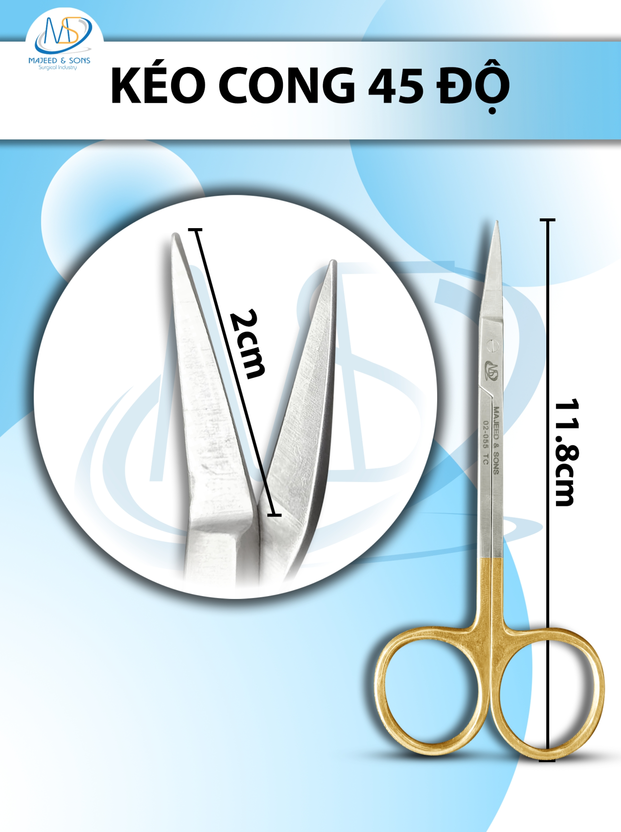 Kéo cong 45 độ, Dài 11.8cm