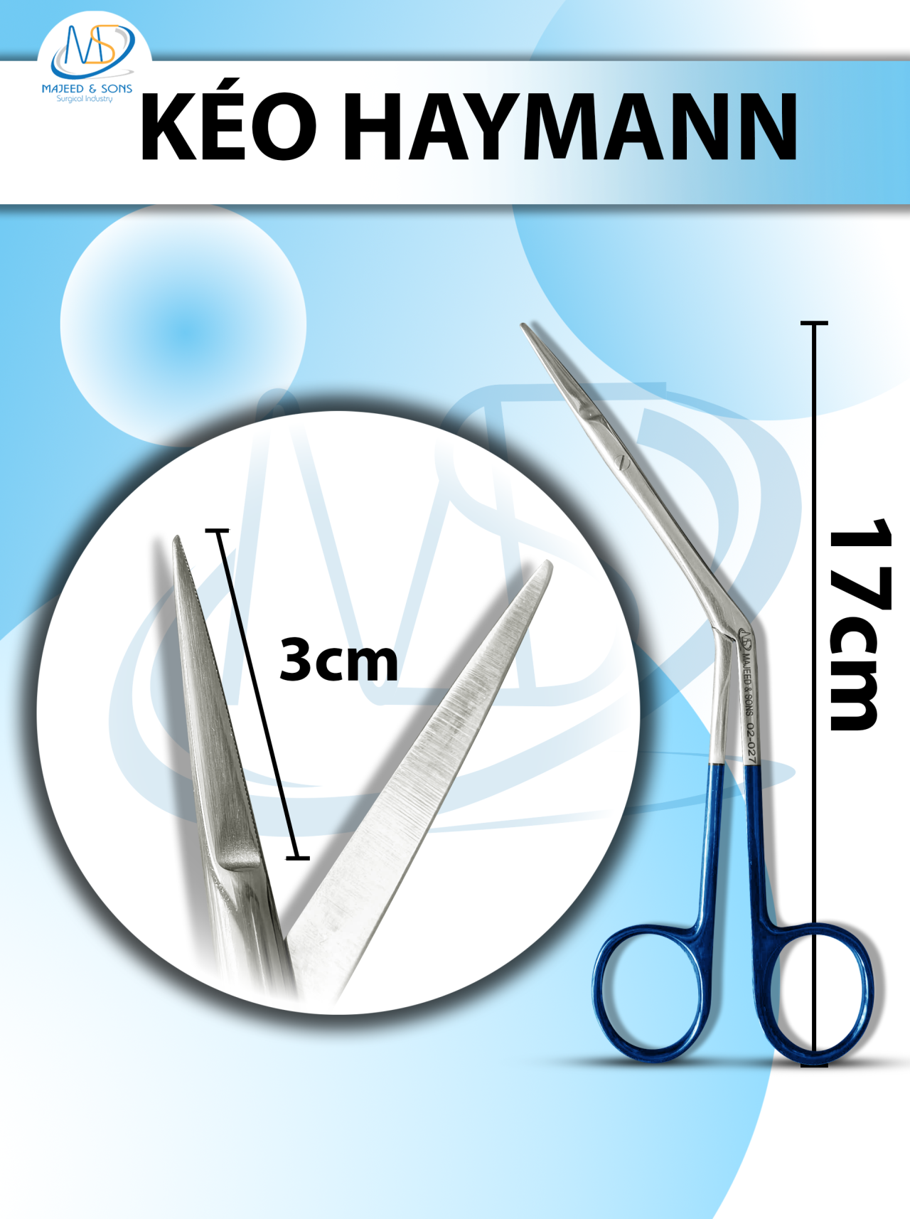 Kéo heymann Dài kéo 3cm 17cm, rộng tù 1mm