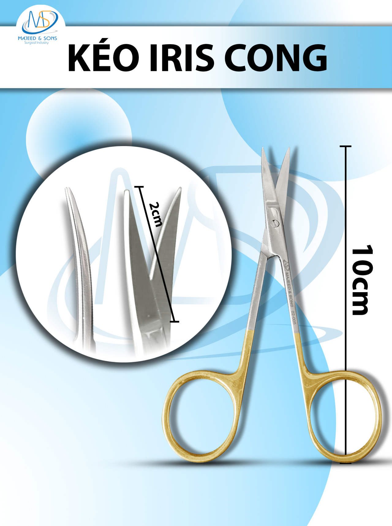 Kéo iris cắt chỉ 10cm cong, lưỡi 2cm