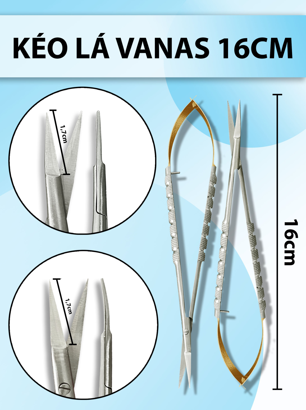 Kéo lá vanas 16cm, kéo vi phẫu