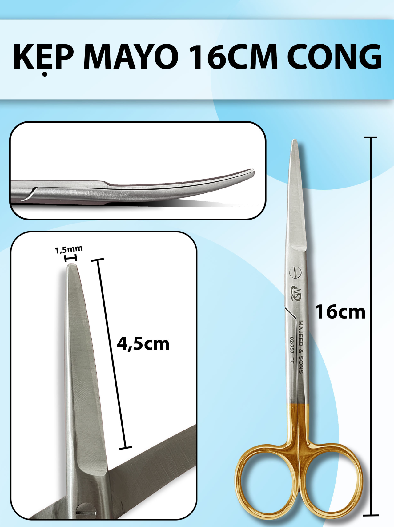 Kéo mayo 16cm cong, kéo cắt cân cơ nặng chắc khoẻ có tips TC