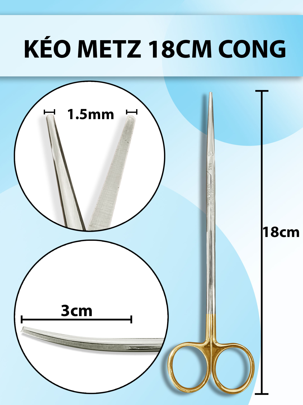 Kéo metz 18cm cong, kéo metz 18cm supercut, kéo bóc tách đầu nhỏ