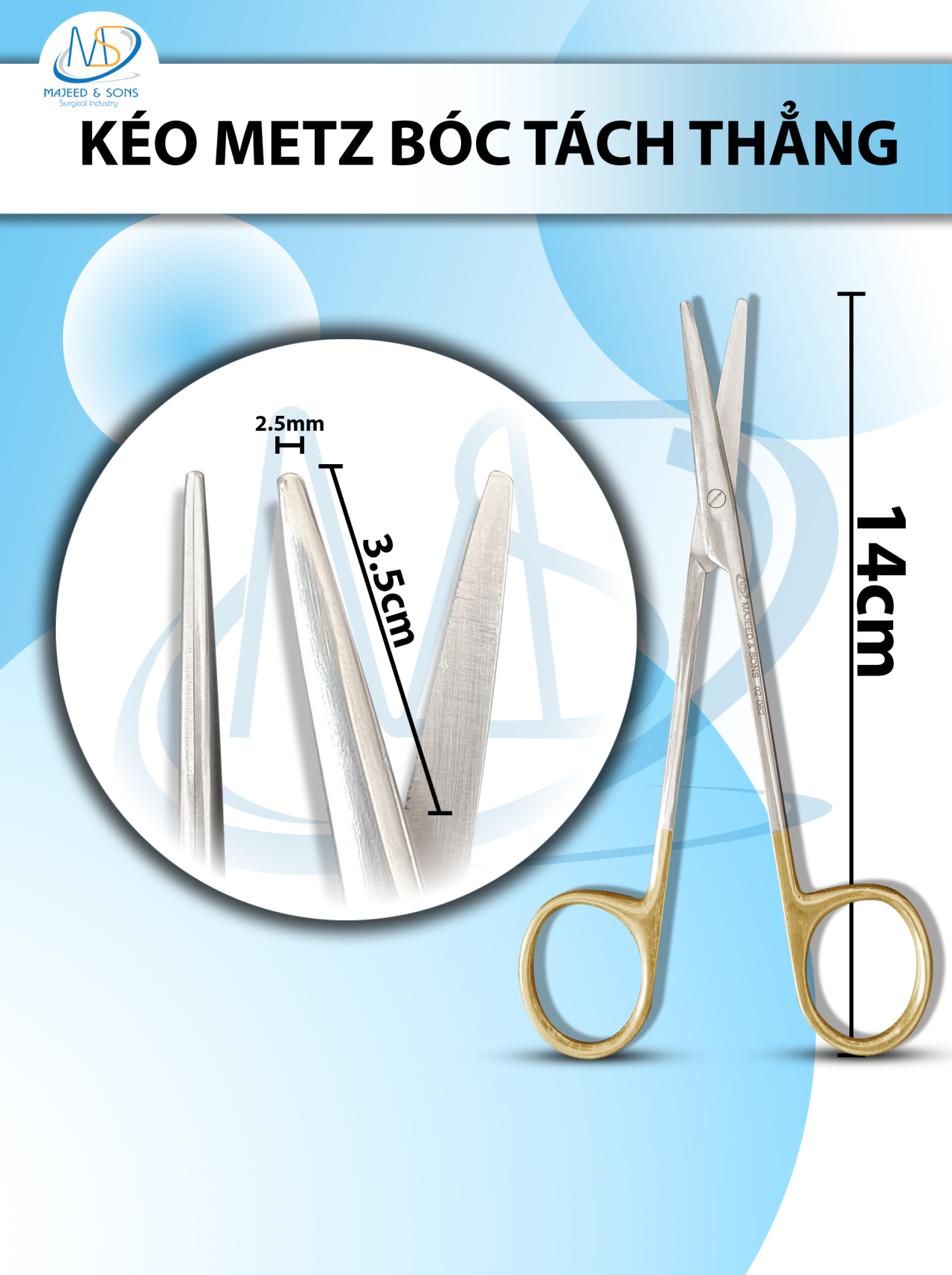 Kéo metz bóc tách 14cm thẳng TC lưỡi 3,5cm