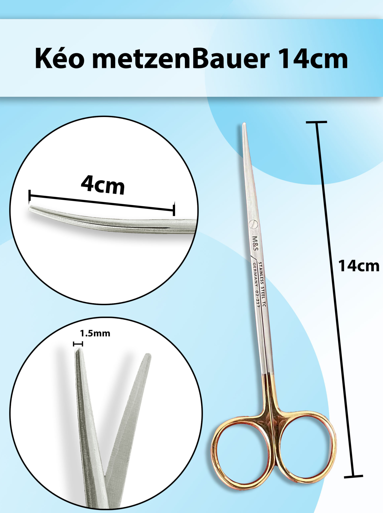 Kéo metzenBauer, kéo metz cong 14cm