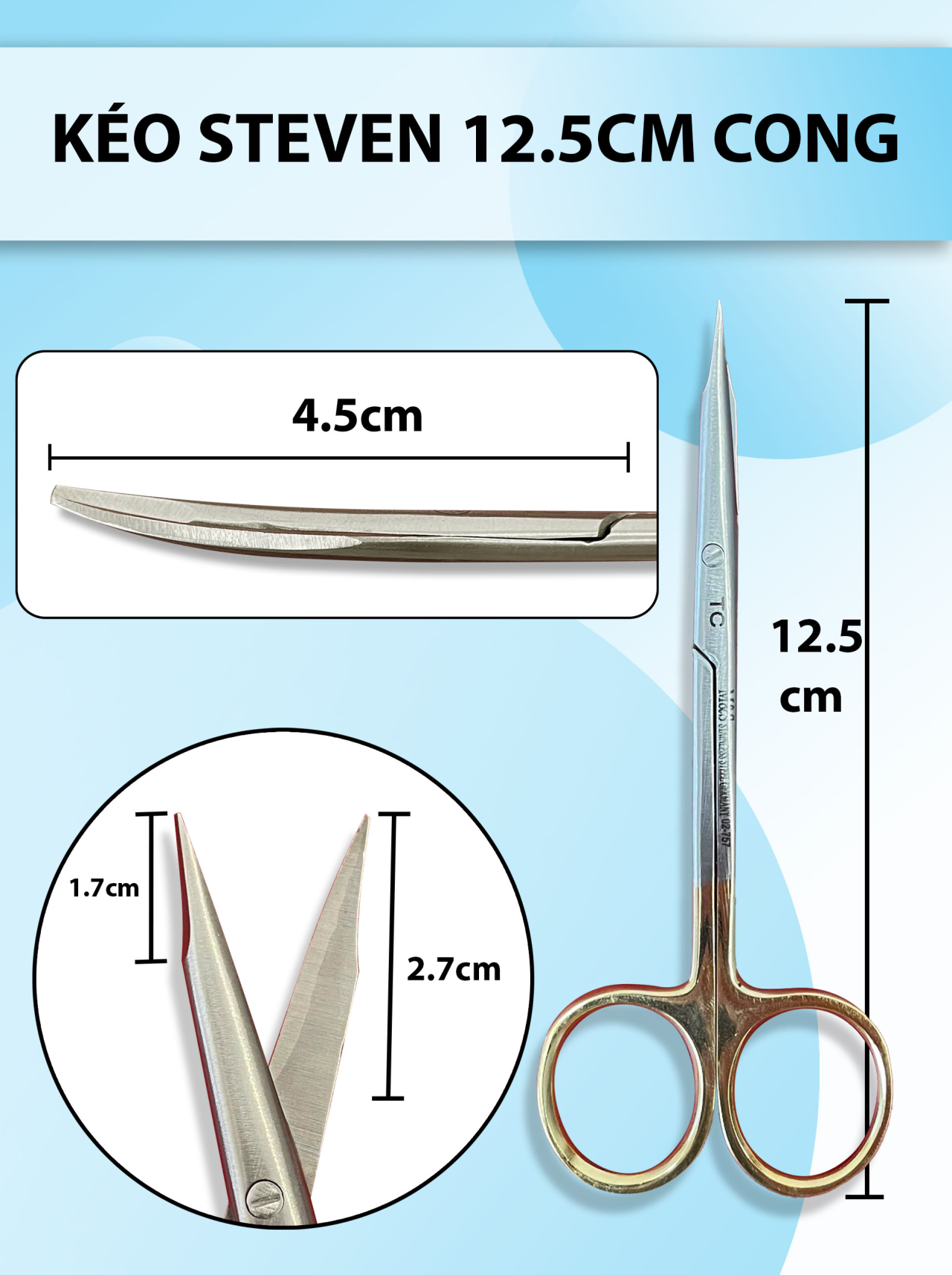 Kéo Steven 12,5cm cong, kéo cá mập, kéo phẫu mũi