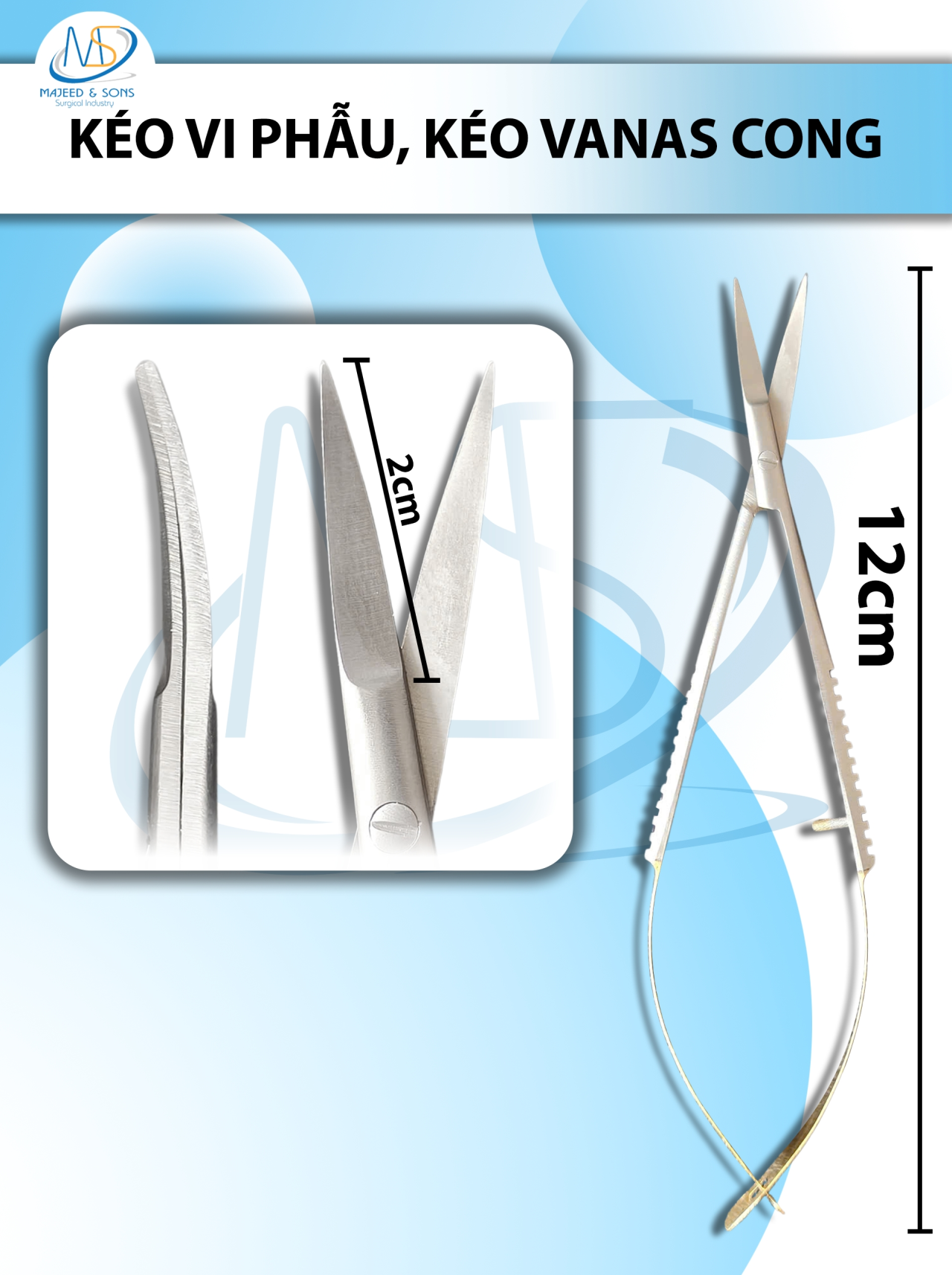Kéo vi phẫu, kéo vanas 12cm cong