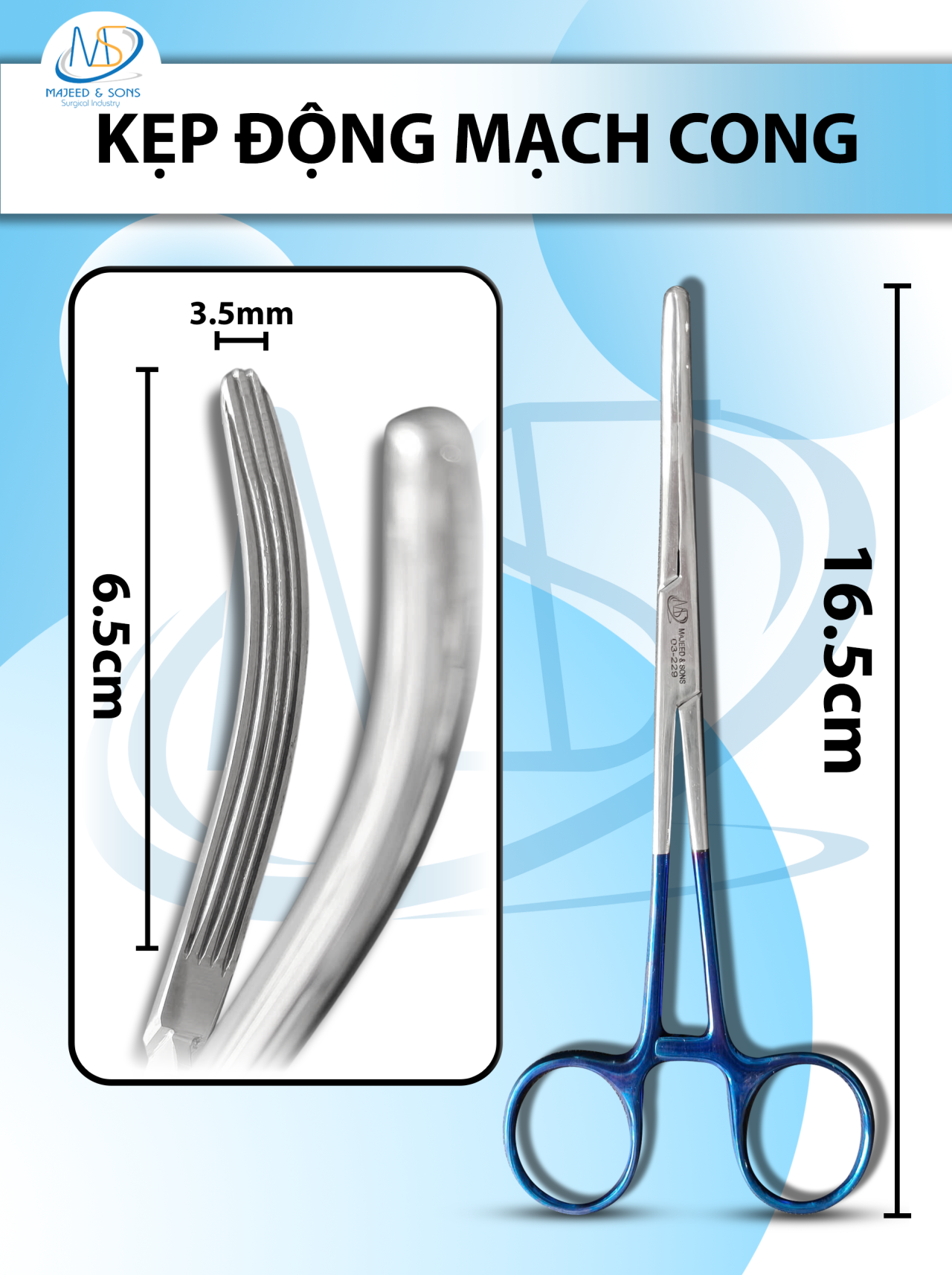kẹp động mạch 16.5cm cong