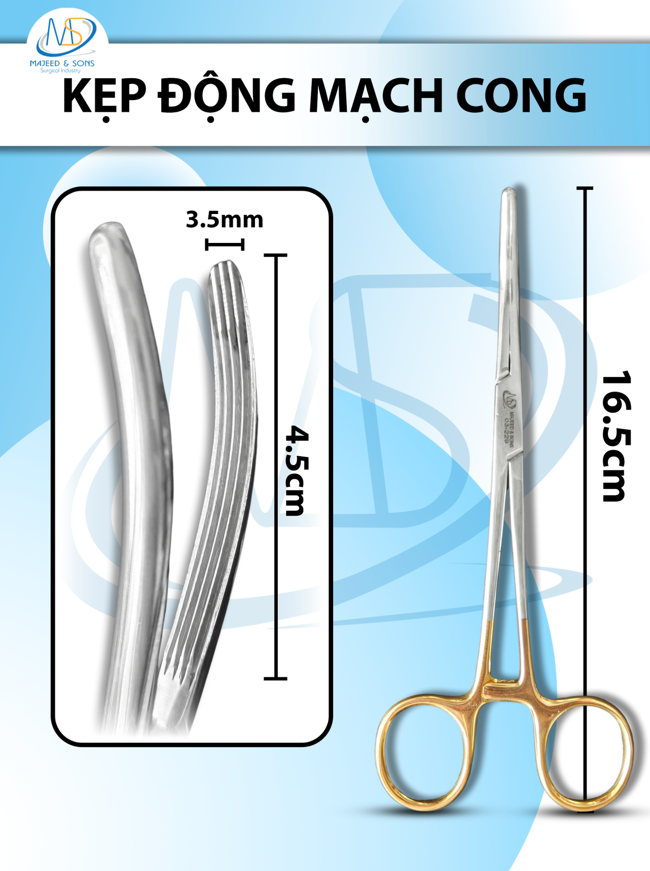 Kẹp động mạch cong 16.5cm