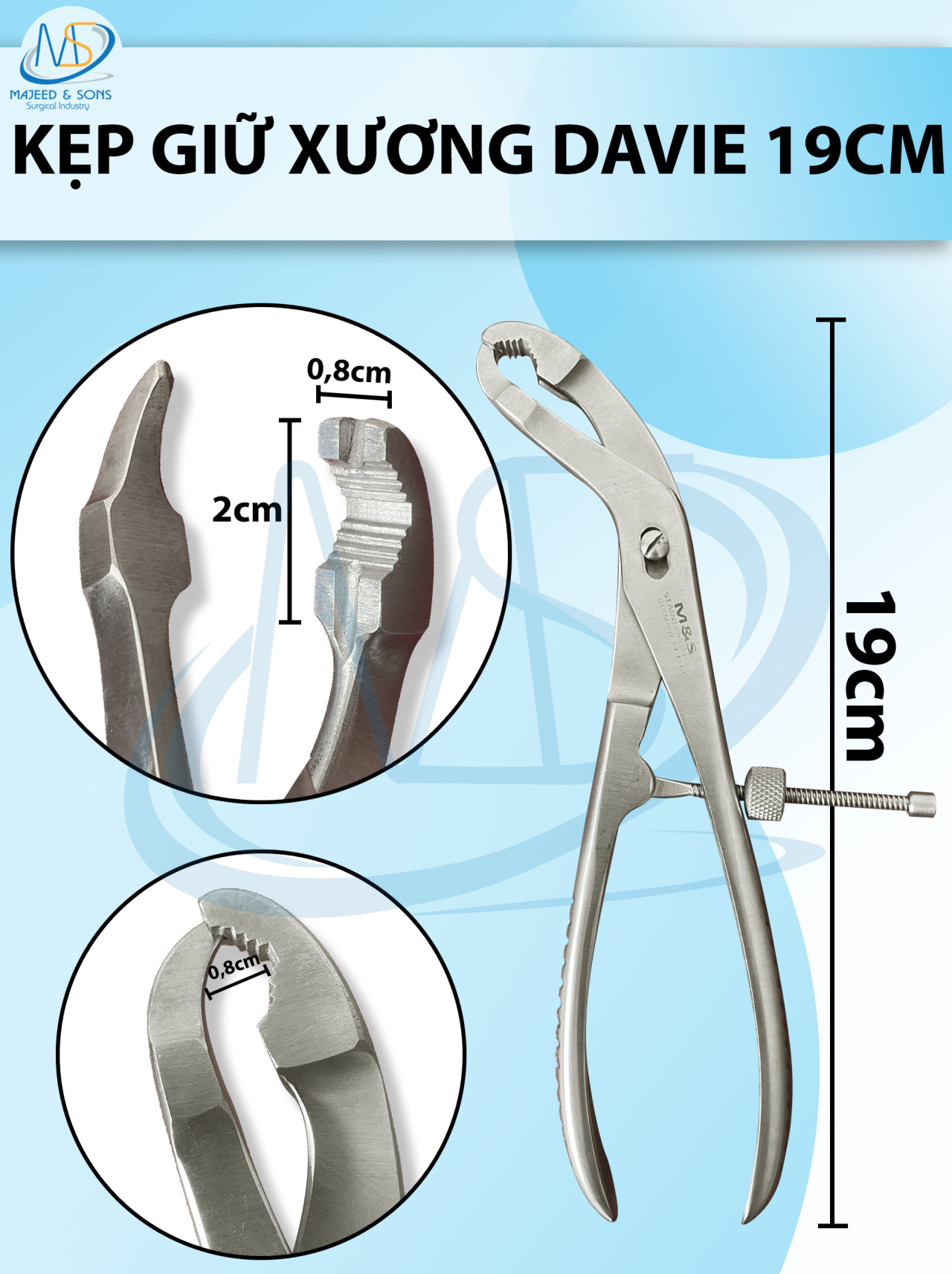 Kẹp giữ xương Davie 19cm