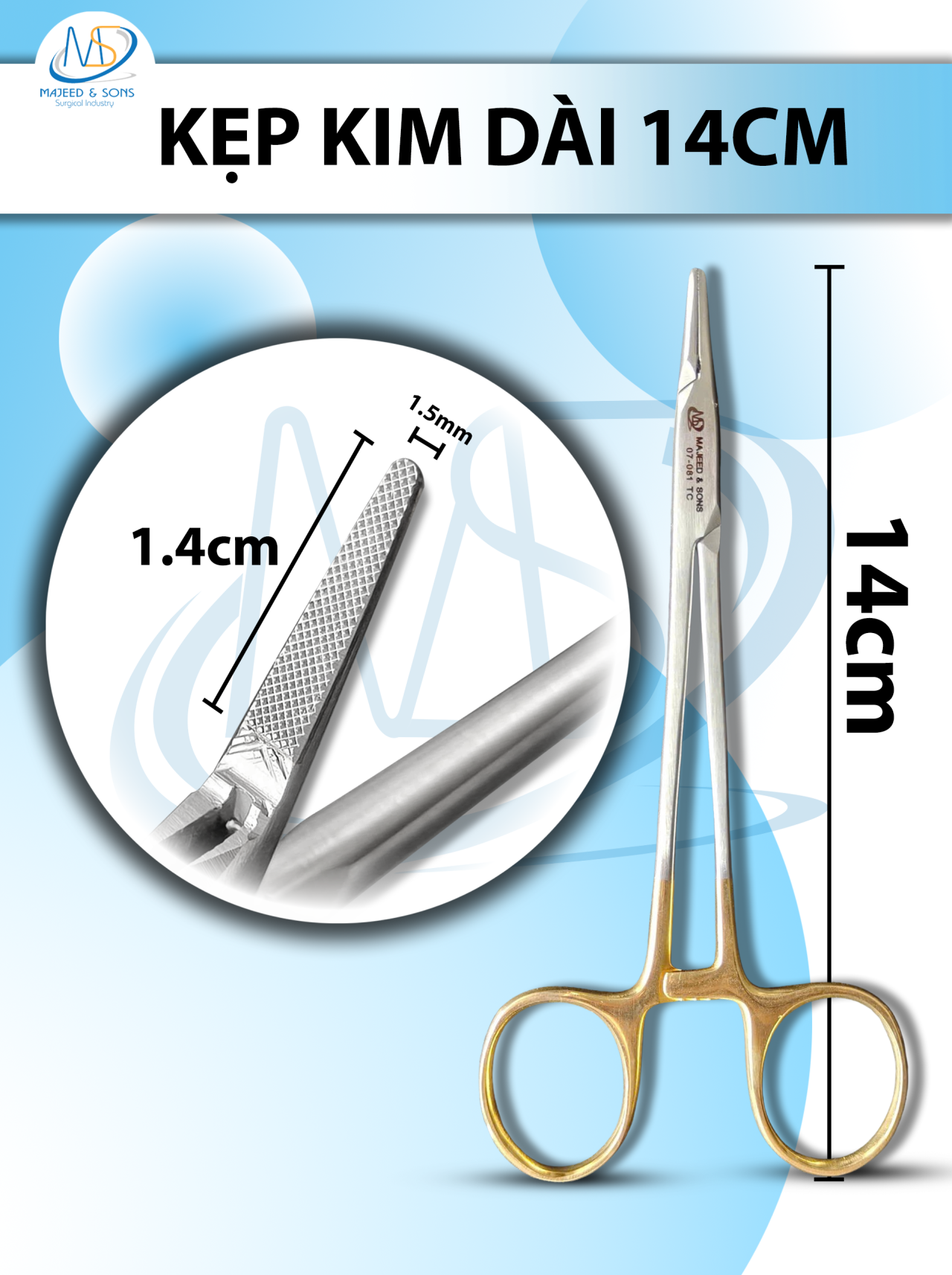 kẹp kim Dài 14cm đầu kẹp D1.4cm R1.5mm