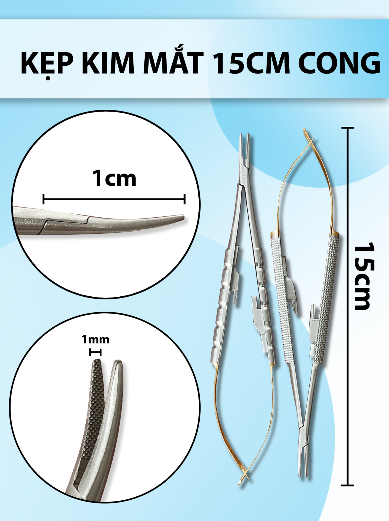 Kẹp kim mắt 15cm cong, kẹp kim lá, pen kẹp kim vi phẫu