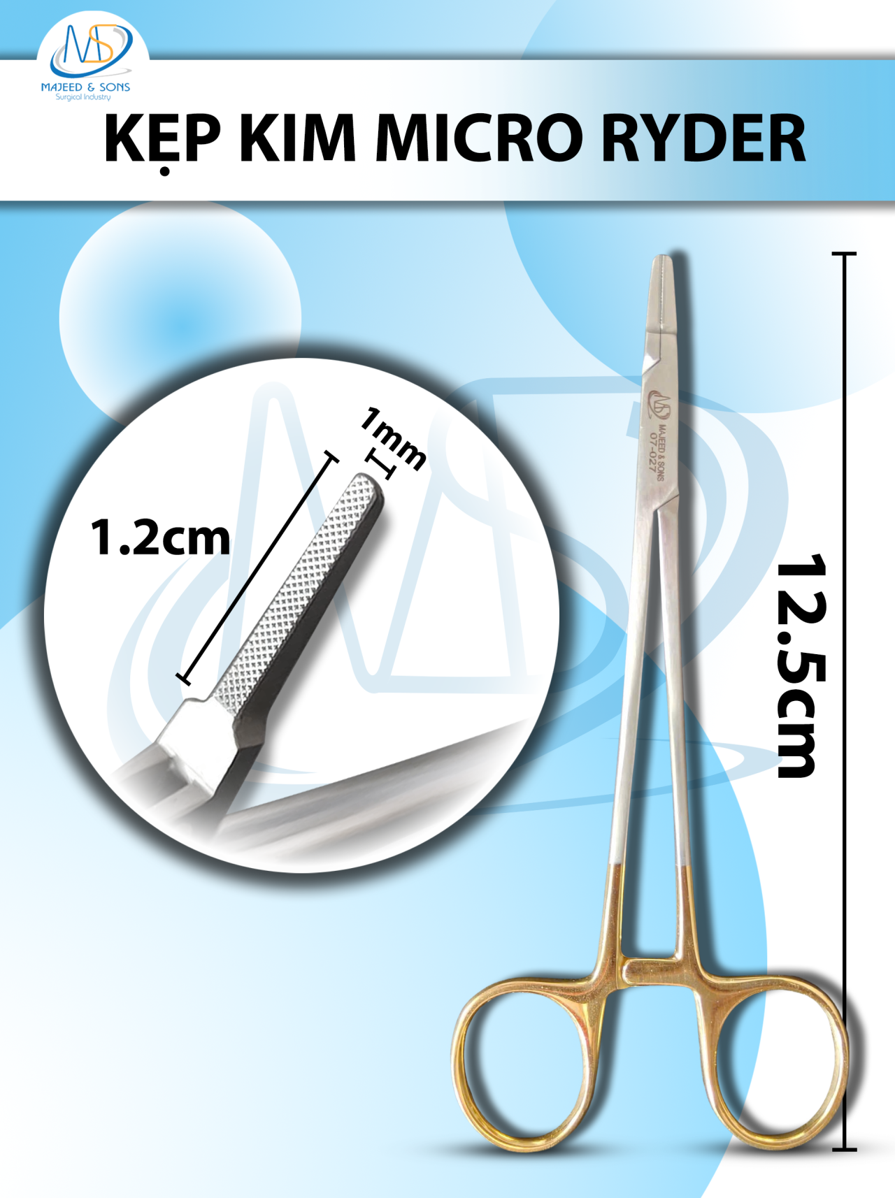Kẹp kim Micro Ryder Dài 12,5cm, kẹp D1,2cm R1mm