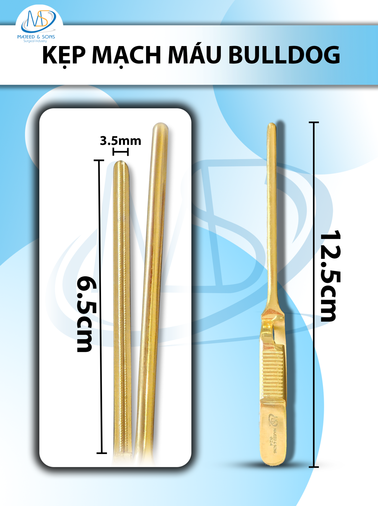 kẹp mạch máu bulldog 12.5cmx3.5mm thẳng (12.5cm D6.5cm R3.5mm)