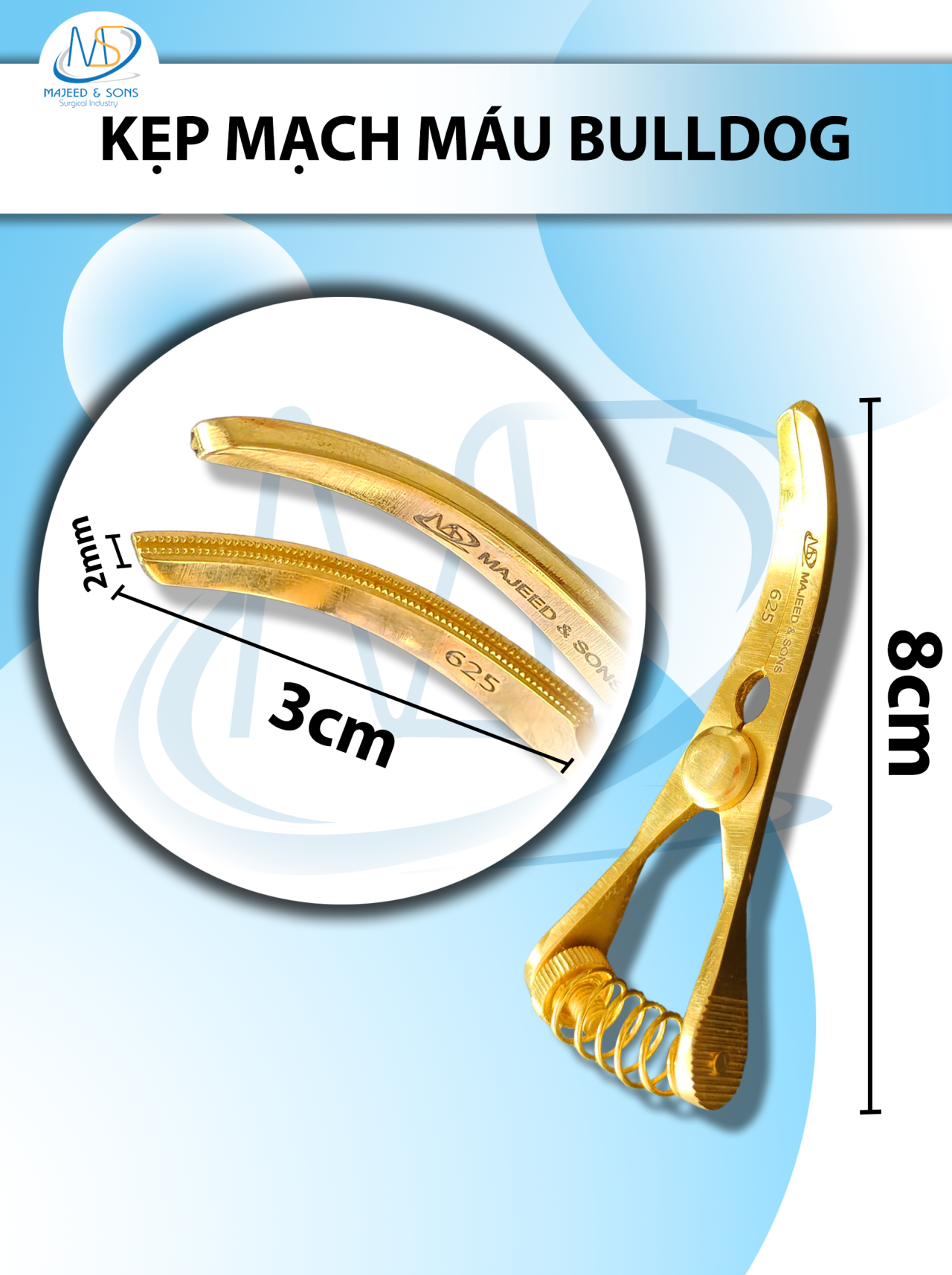 Kẹp mạch máu bulldog 8cm Cong, Dài 8cm r2 kẹp 3cm