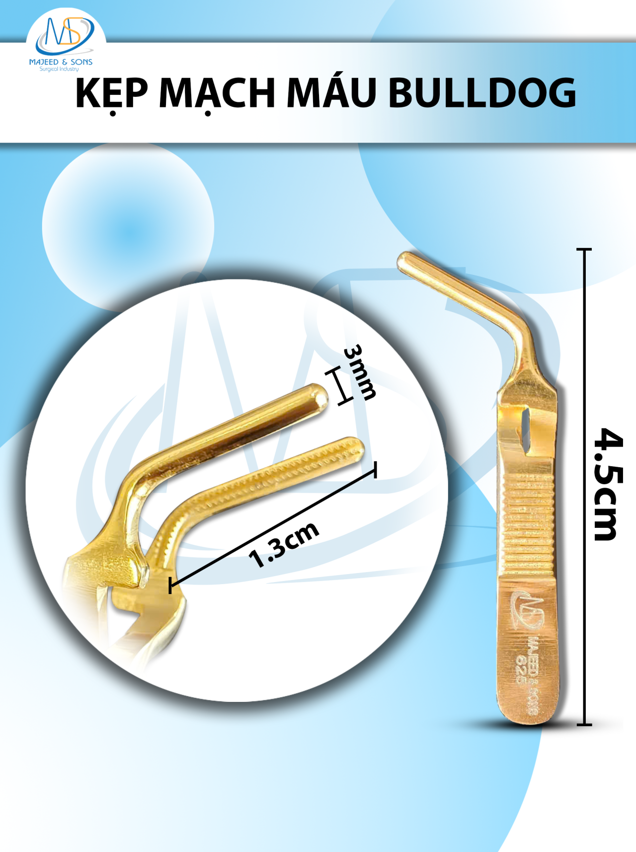 kẹp mạch máu bulldog cong 4.5cmx3mm (4.5cm D1.3cm R3mm)