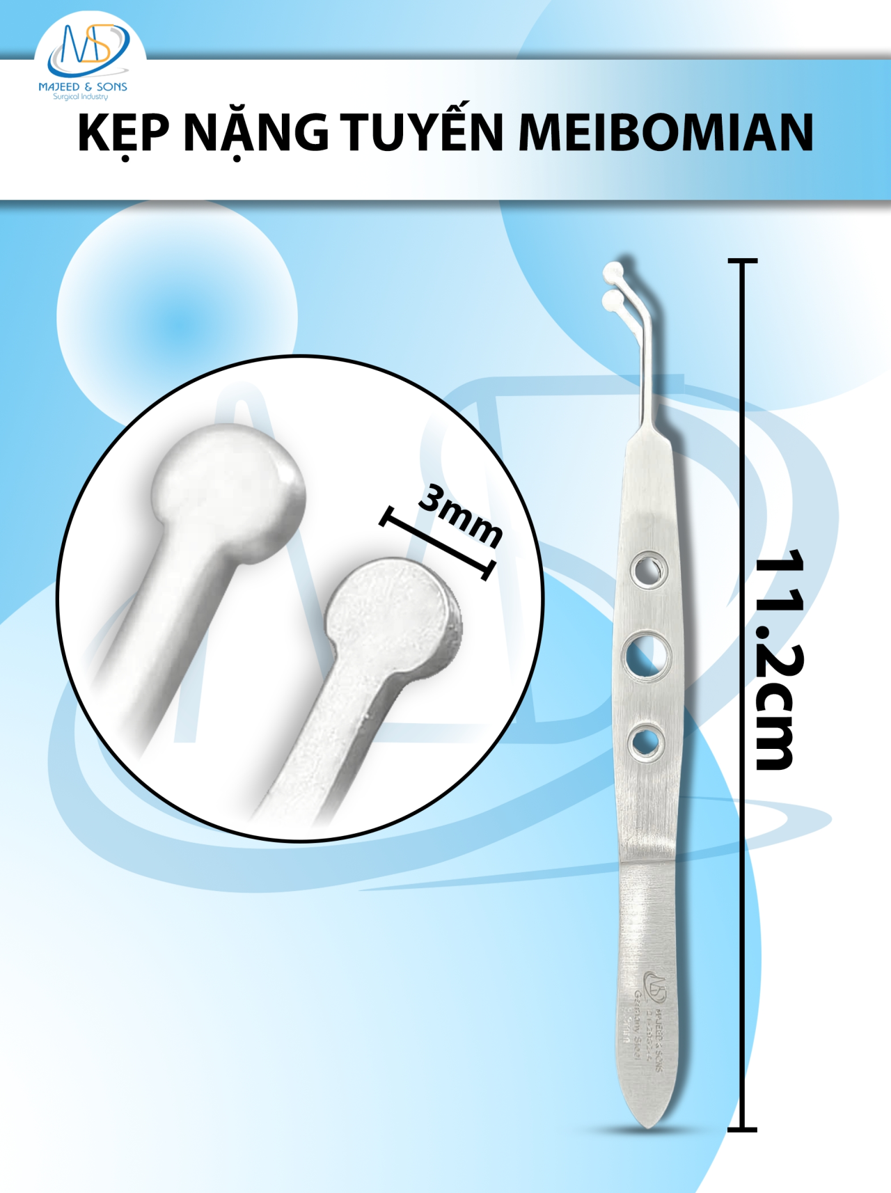 Kẹp nặn tuyến Meibomian 11.2cm ĐẦU TRÒN R3mm 