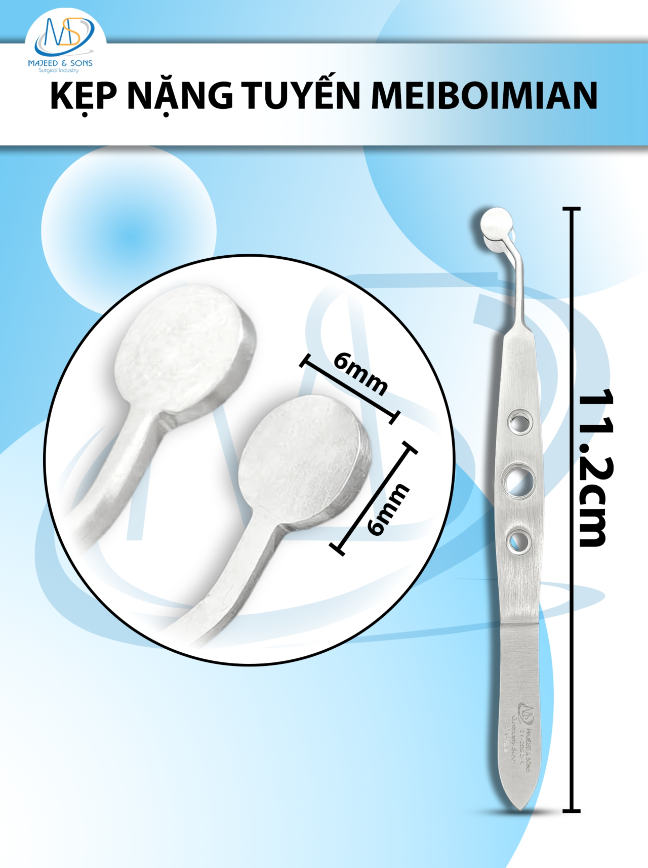 Kẹp nặn tuyến Meibomian11.2cm, ĐẦU TRÒN R6cm