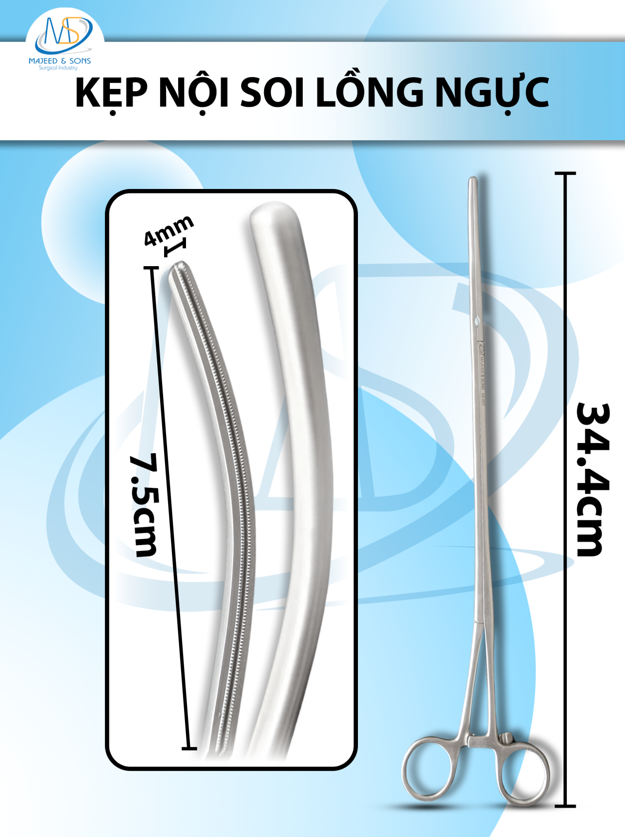 Kẹp nội soi lồng ngực 35cm, 34.4cm, 36.5cm, 36cm