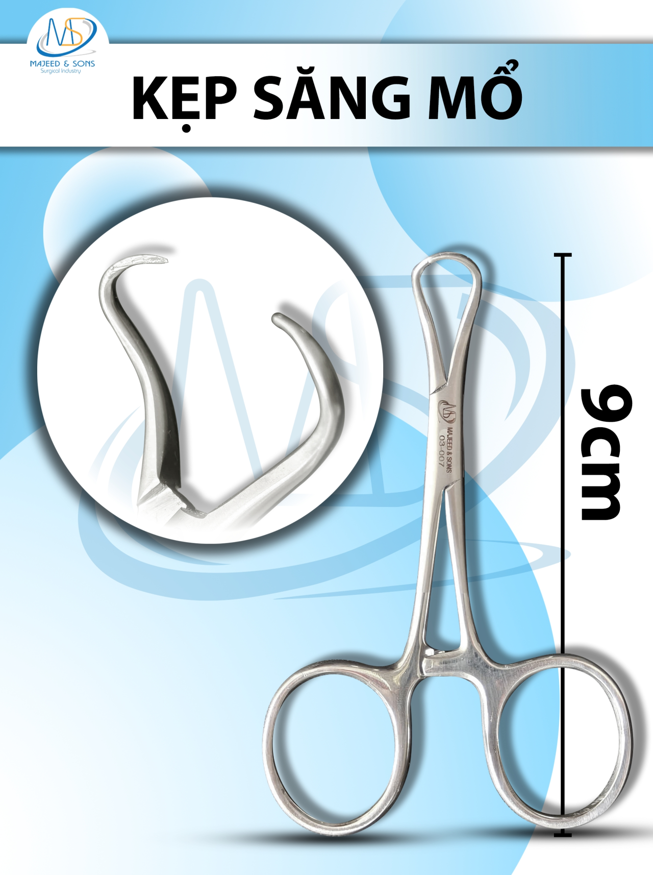 Kẹp săng mổ 9cm, kẹp khăn mổ chất lượng cao