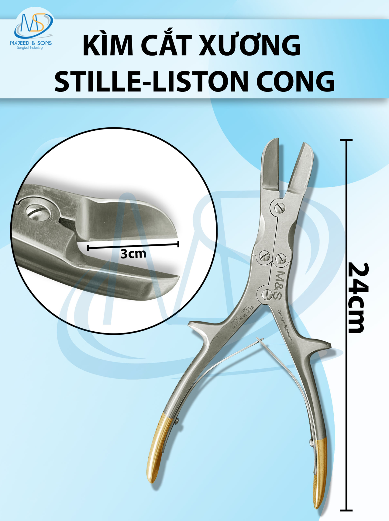 Kìm cắt xương cộng lực Stille- Liston 24cm cong