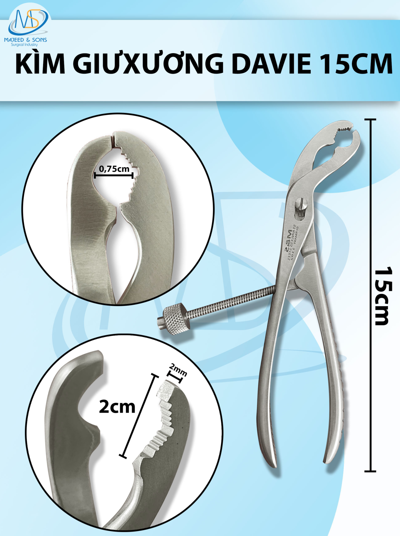 Kìm giữ xương Davie 15cm