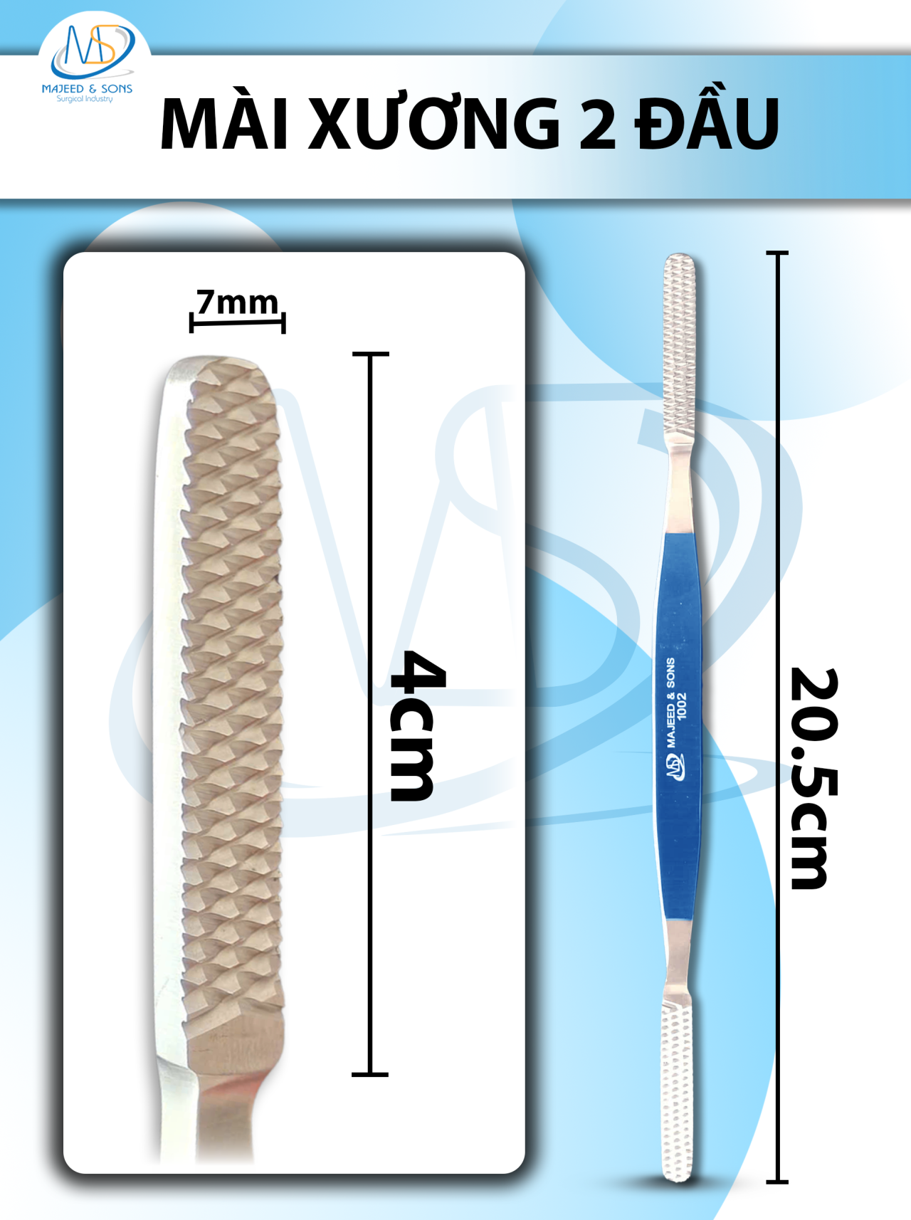 Mài xương 2 đầu Dài 20,5cm đầu 4cm x 0,7cm, 2 đầu giống nhau