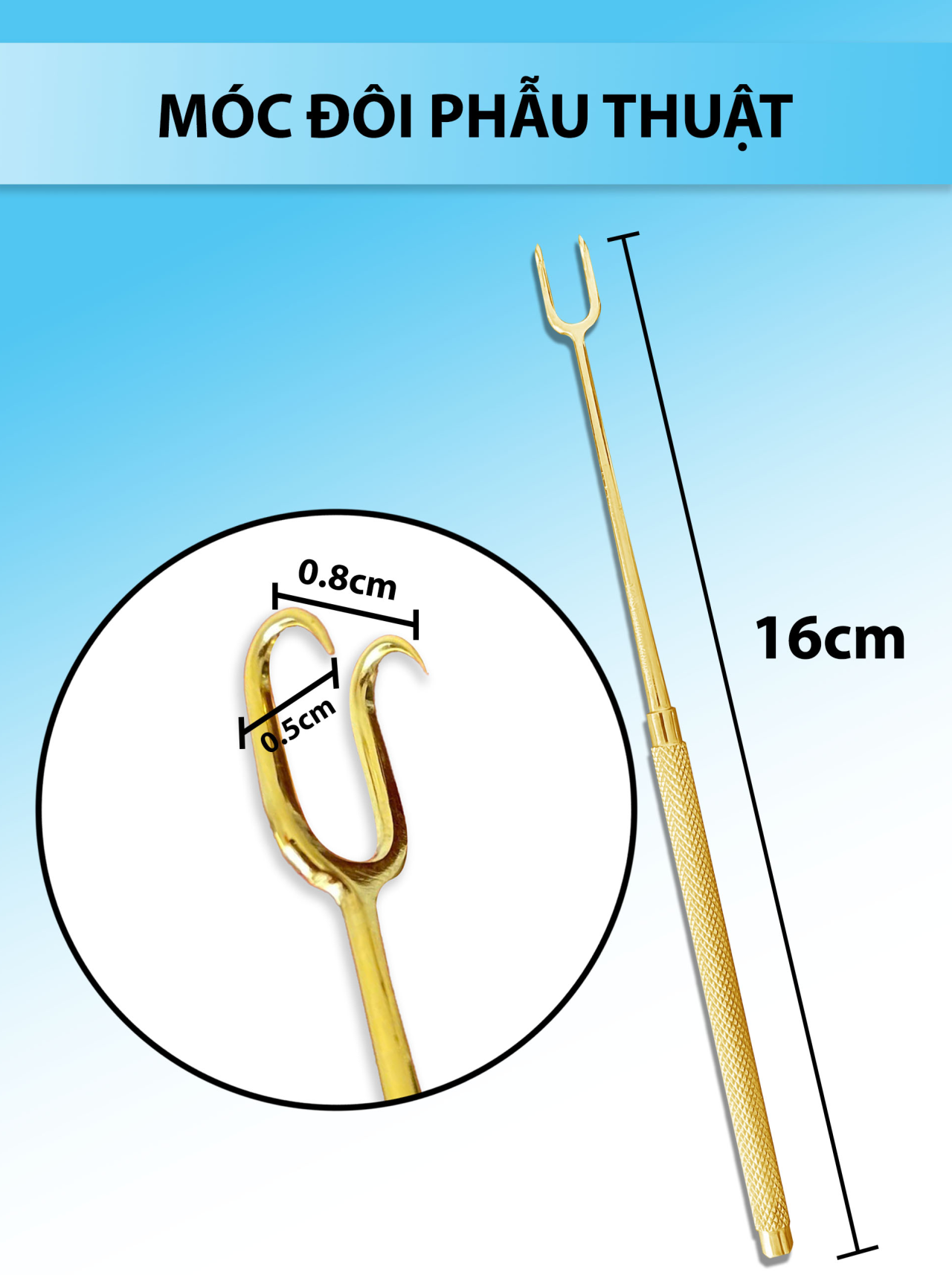 Móc đôi phẫu thuật, móc đôi nhọn 16cmx1,2cm