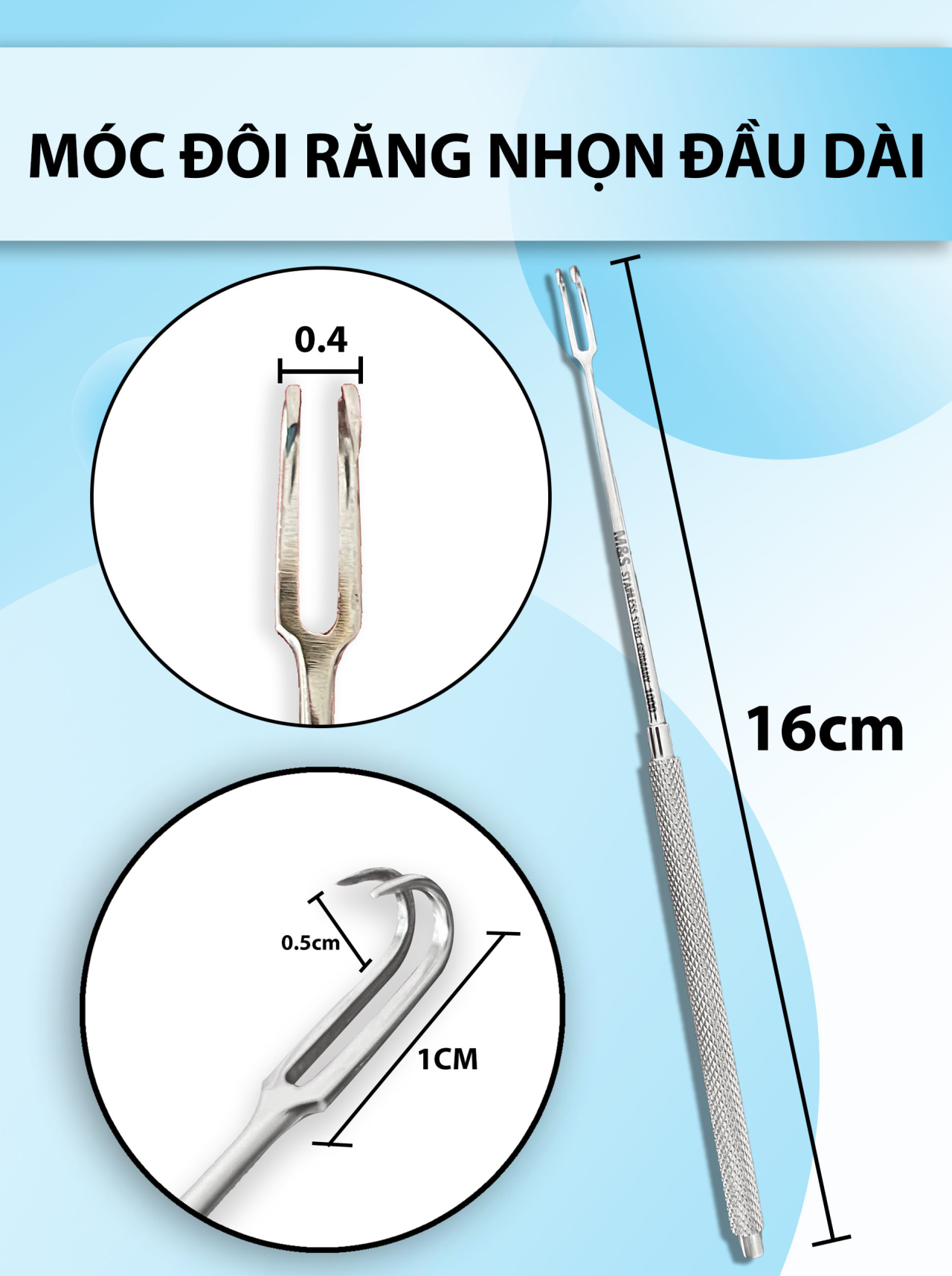 Móc đôi phẫu thuật, móc mô 16cmx0,3cm 