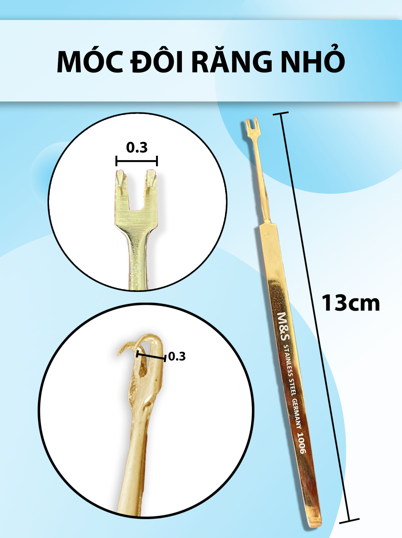 Móc mí, móc đôi răng nhỏ, móc y tế 13cm