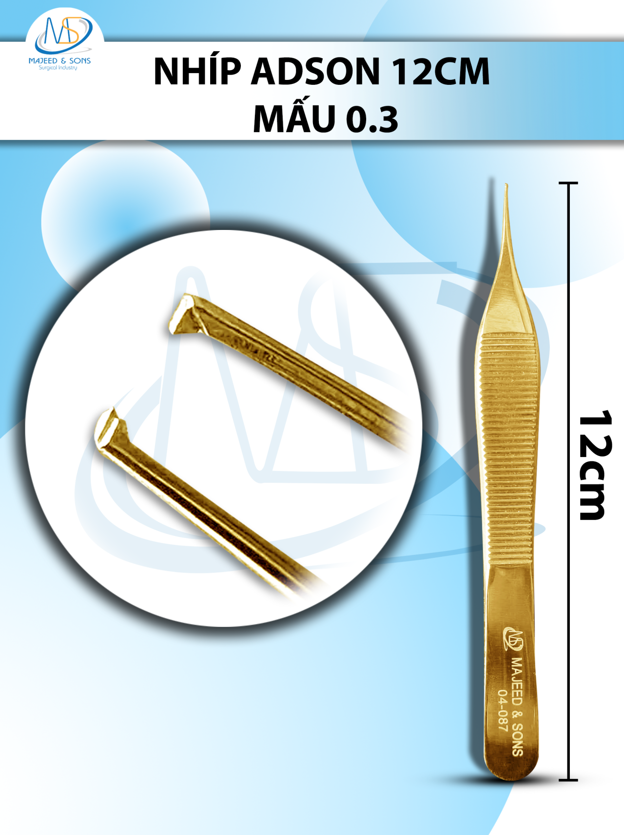 Nhíp adson 12cm Mấu 0.3 full gold