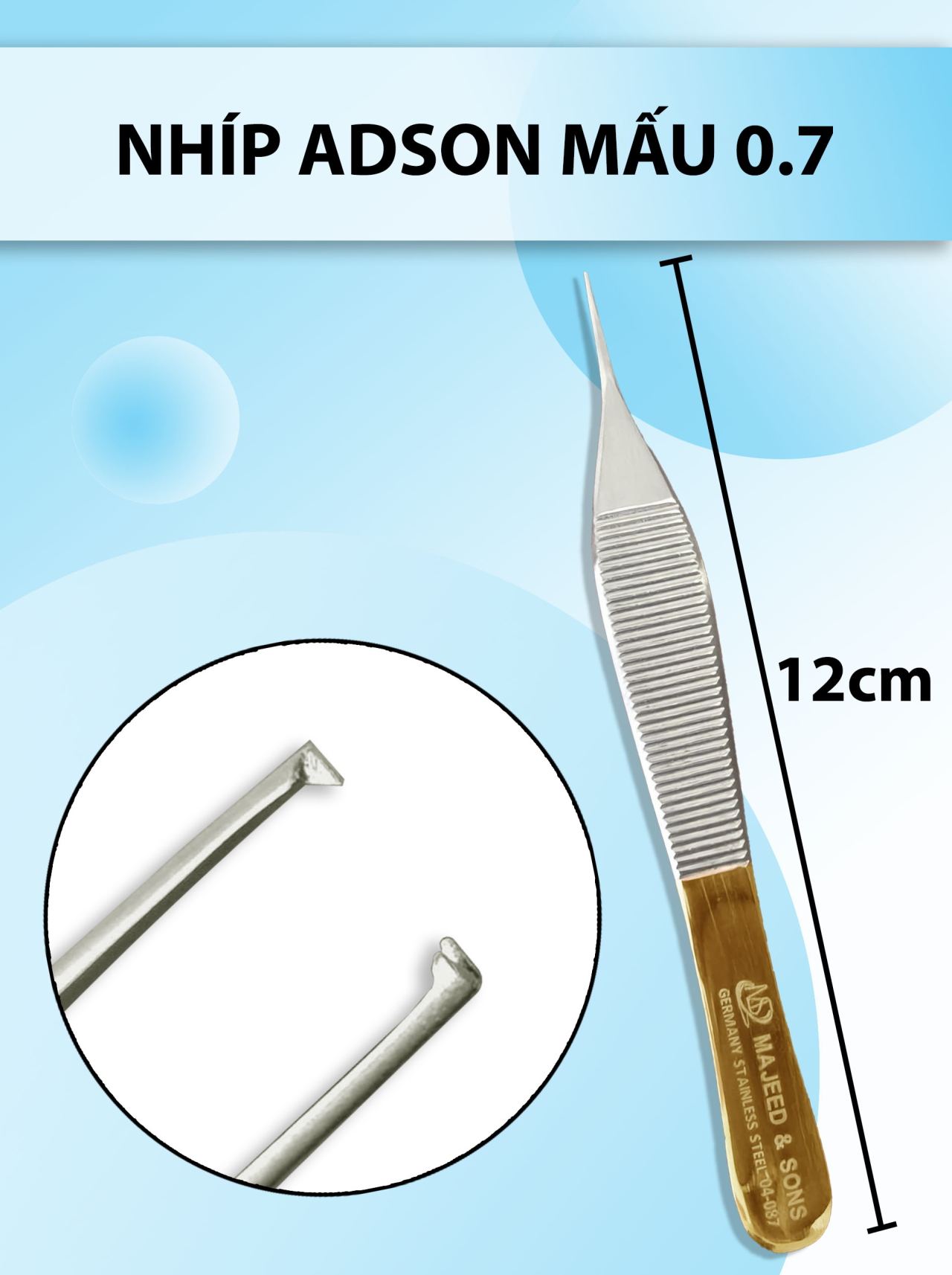 Nhíp adson mấu 0.7 nỉa adson mấu, nhíp y tế, nhíp bầu mấu, nhíp adson mấu to