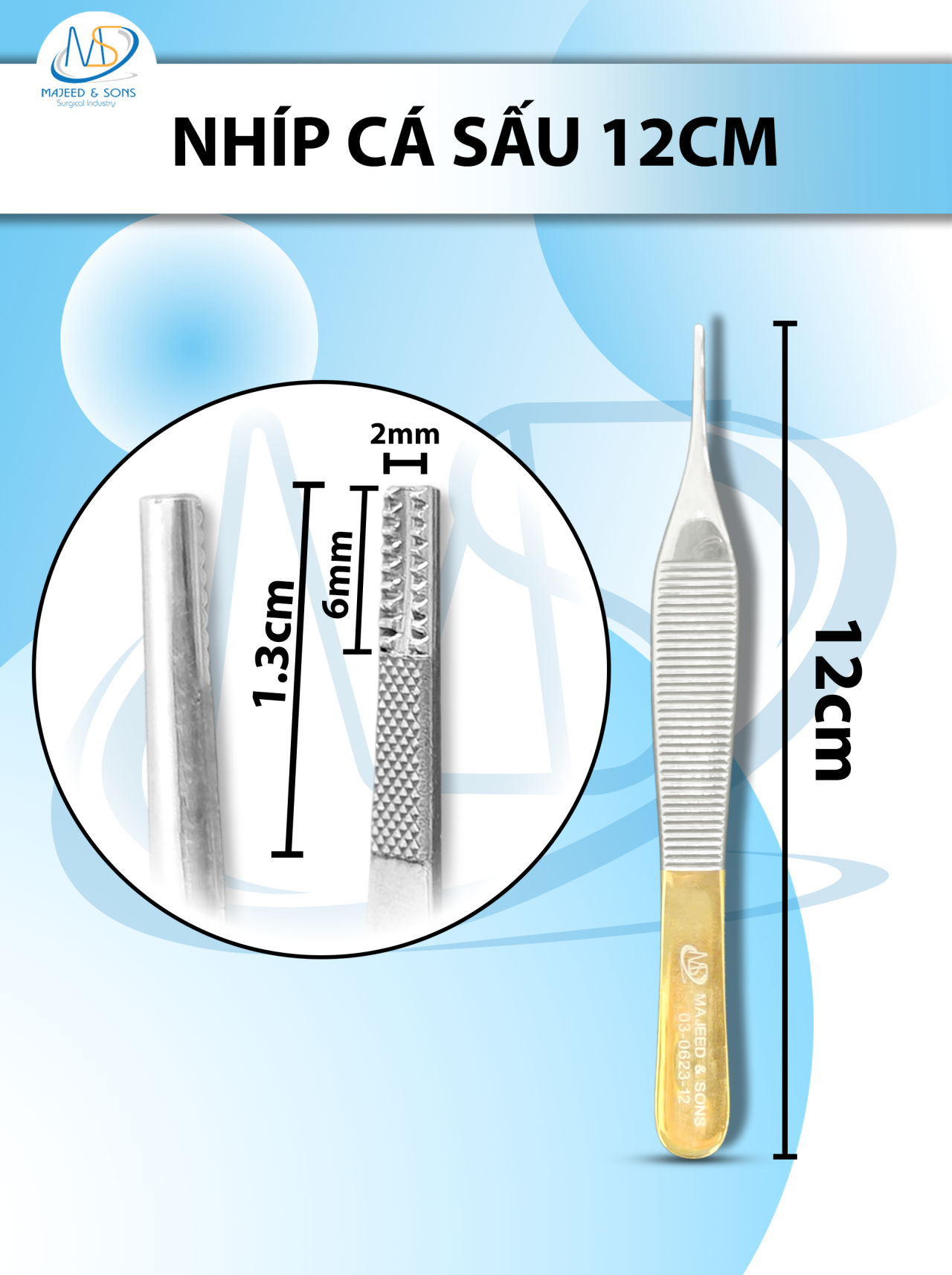 Nhíp cá sấu TC 12cm D1.3cm Drang 6mm R2mm
