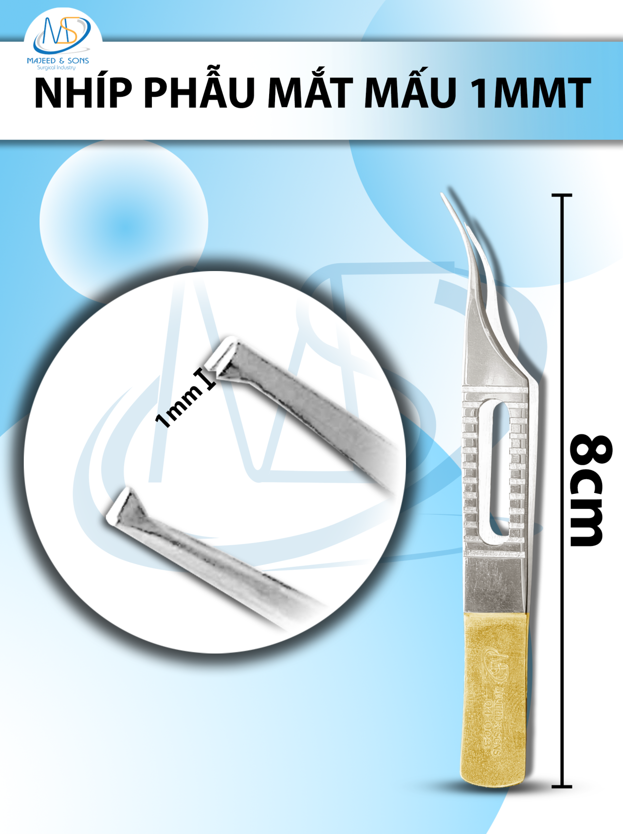Nhíp phẫu mắt mấu siêu nhỏ  dài 8cm đầu nhíp cong 1mmt