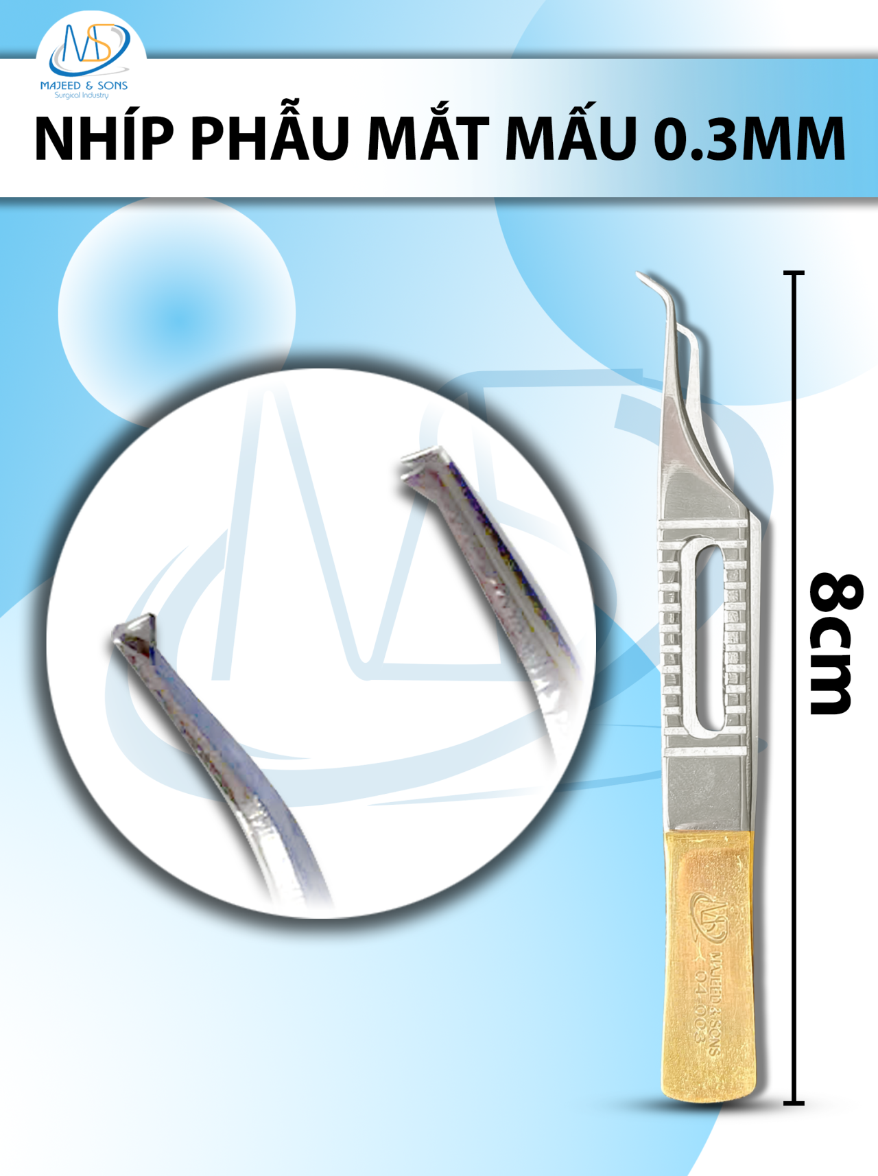 Nhíp phẫu mắt mấu siêu nhỏ dài 8cm đầu nhíp thẳng 0,3mm