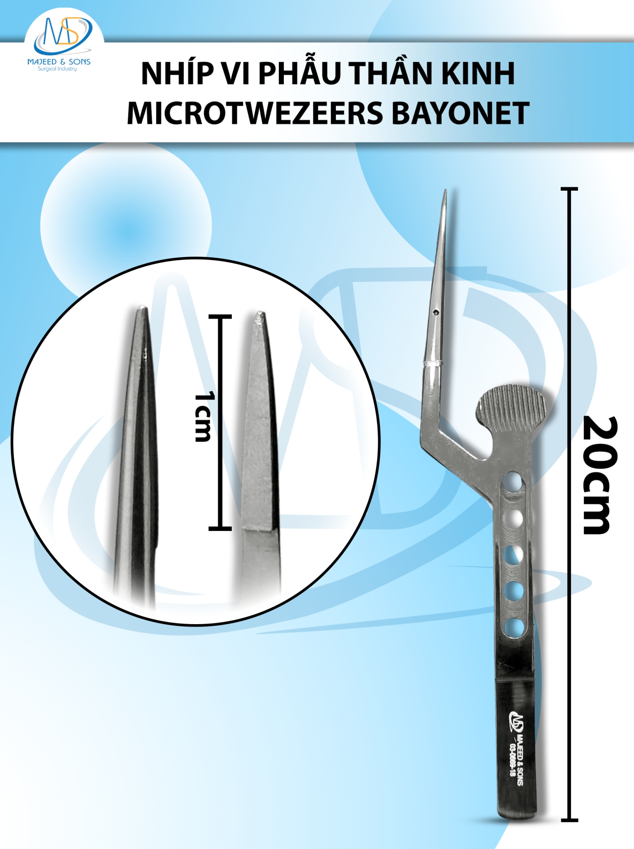 Nhíp vi phẫu thần kinh Microtwezeers Bayonet 18.3cm ĐEN D1cm