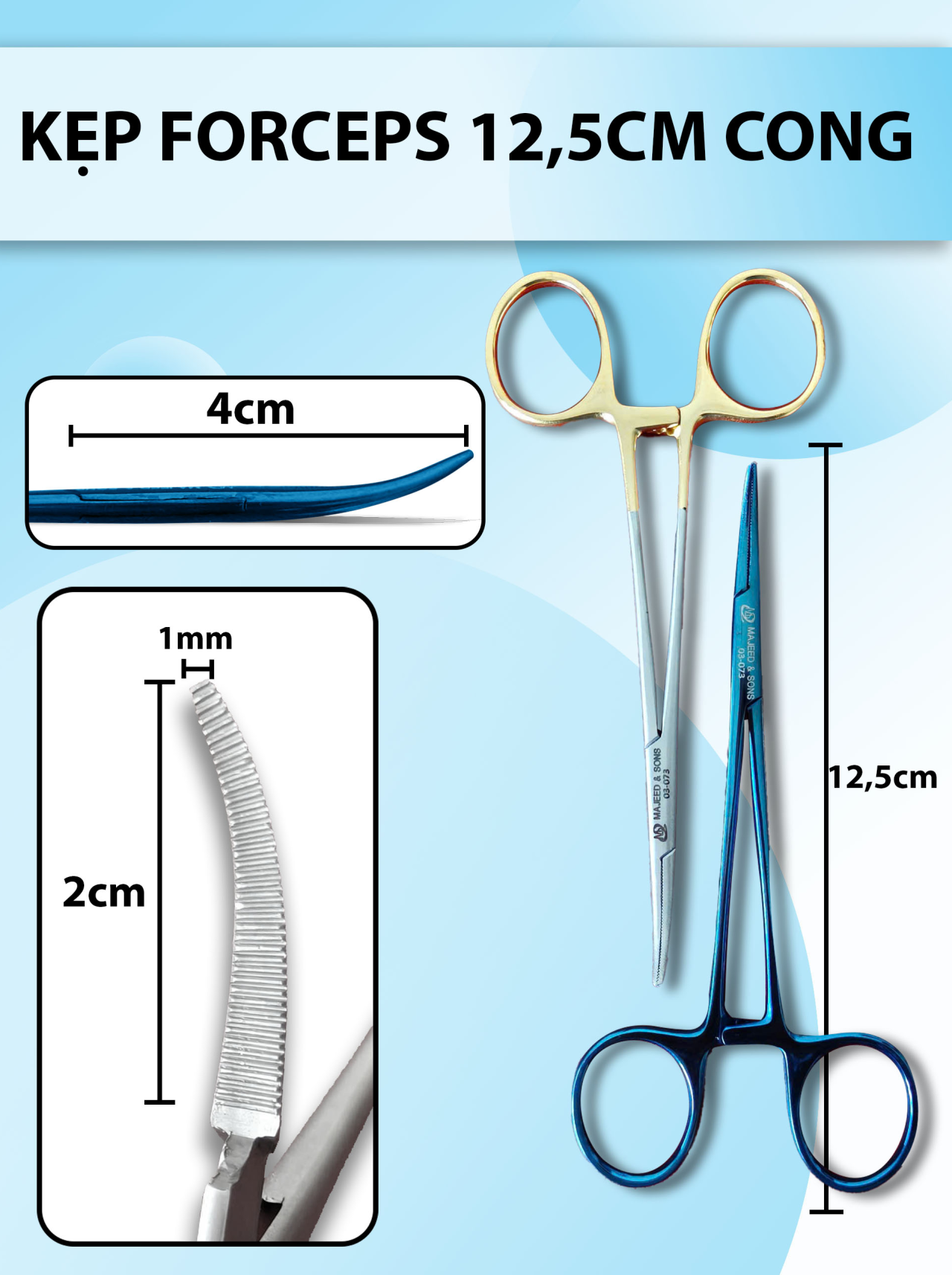 Pen kẹp 12,5cm cong kẹp khoẻ, kẹp forceps 12,5cm, pen kẹp bông gạc