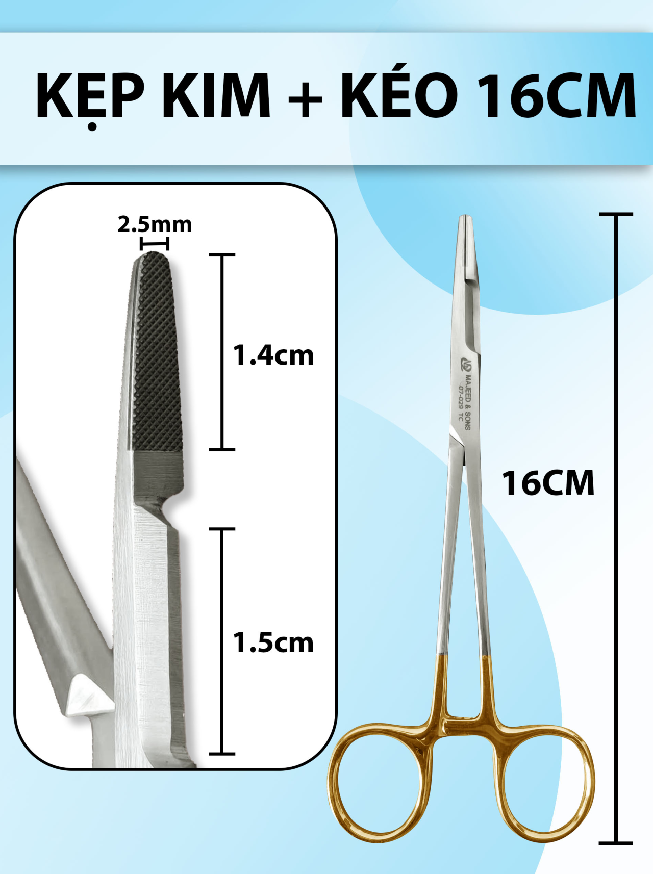 Pen kẹp kim và kéo 16cm, kẹp kim kéo chất lượng cao