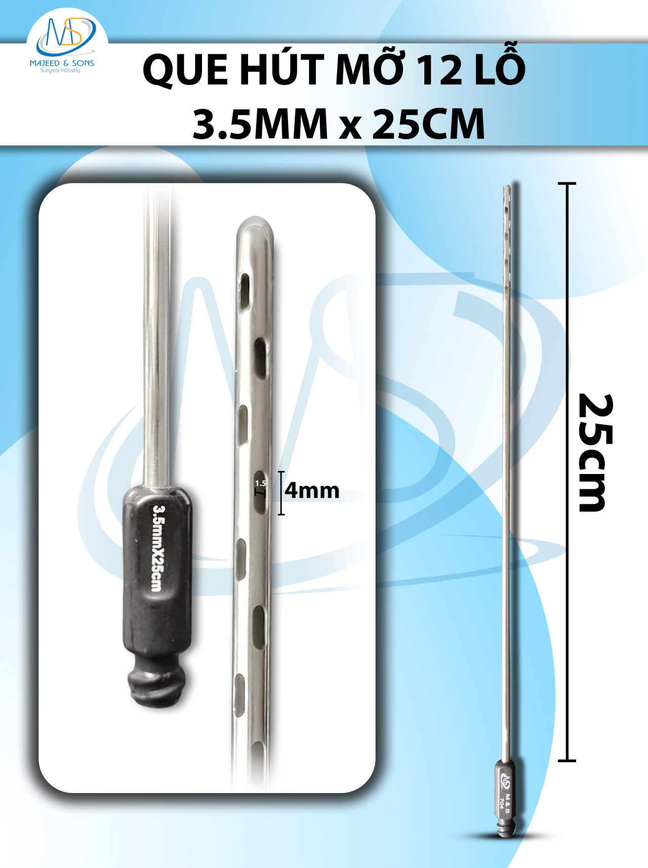 Que hút mỡ, kim hút  12 lỗ 3.5mmx25cm, lỗ r1.5 D4
