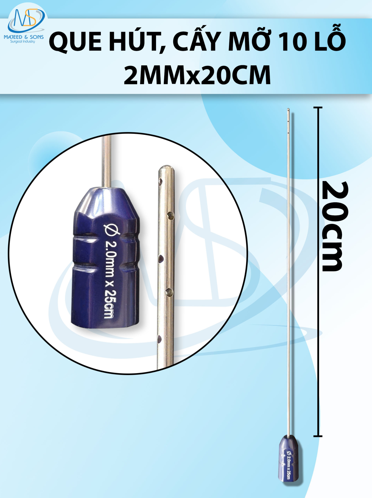 Que tiêm, que hút mỡ cấy 10 lỗ 2mmx20cm