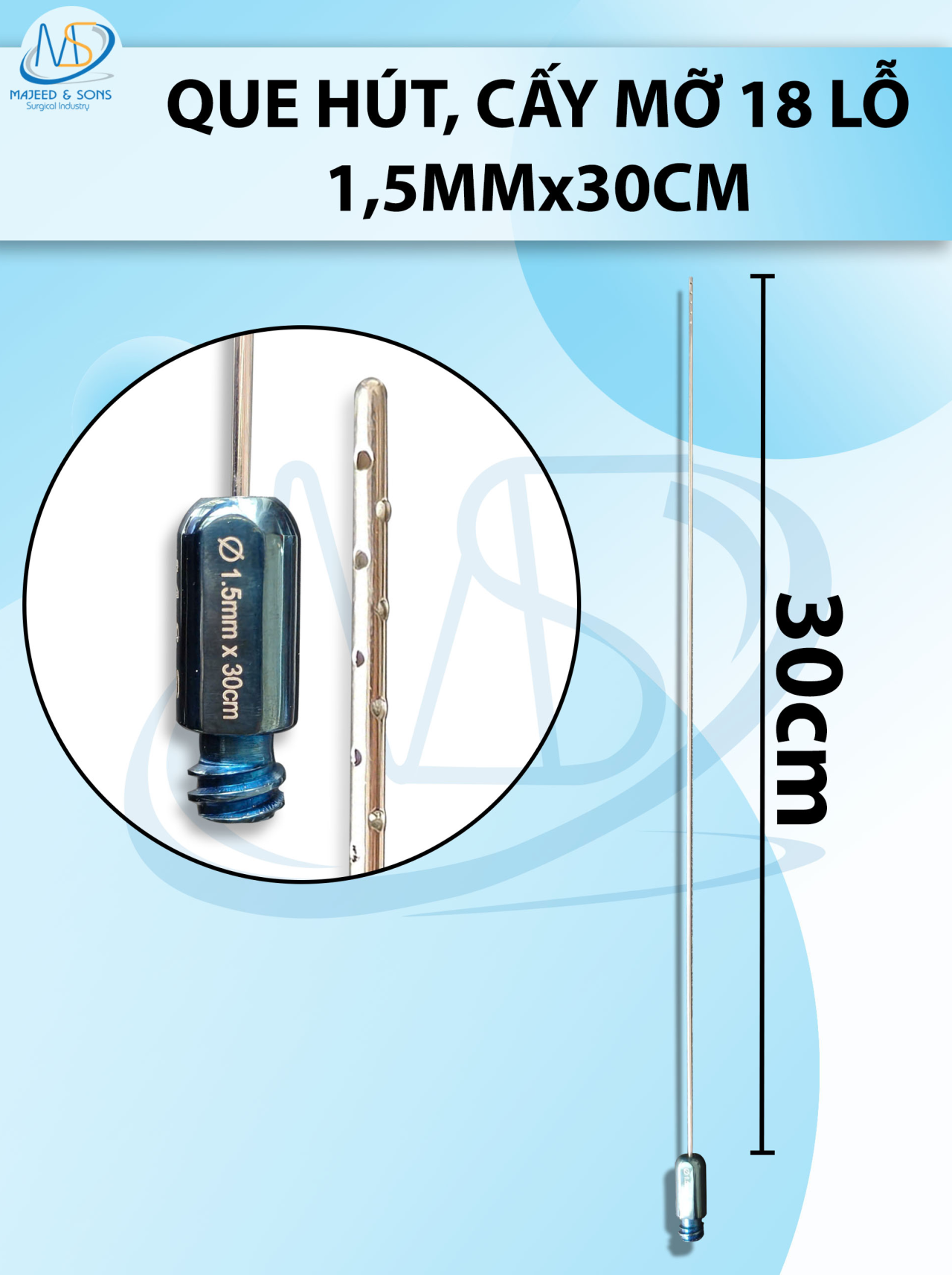 Que tiêm dung dịch 18 lỗ 1,5mmx30cm