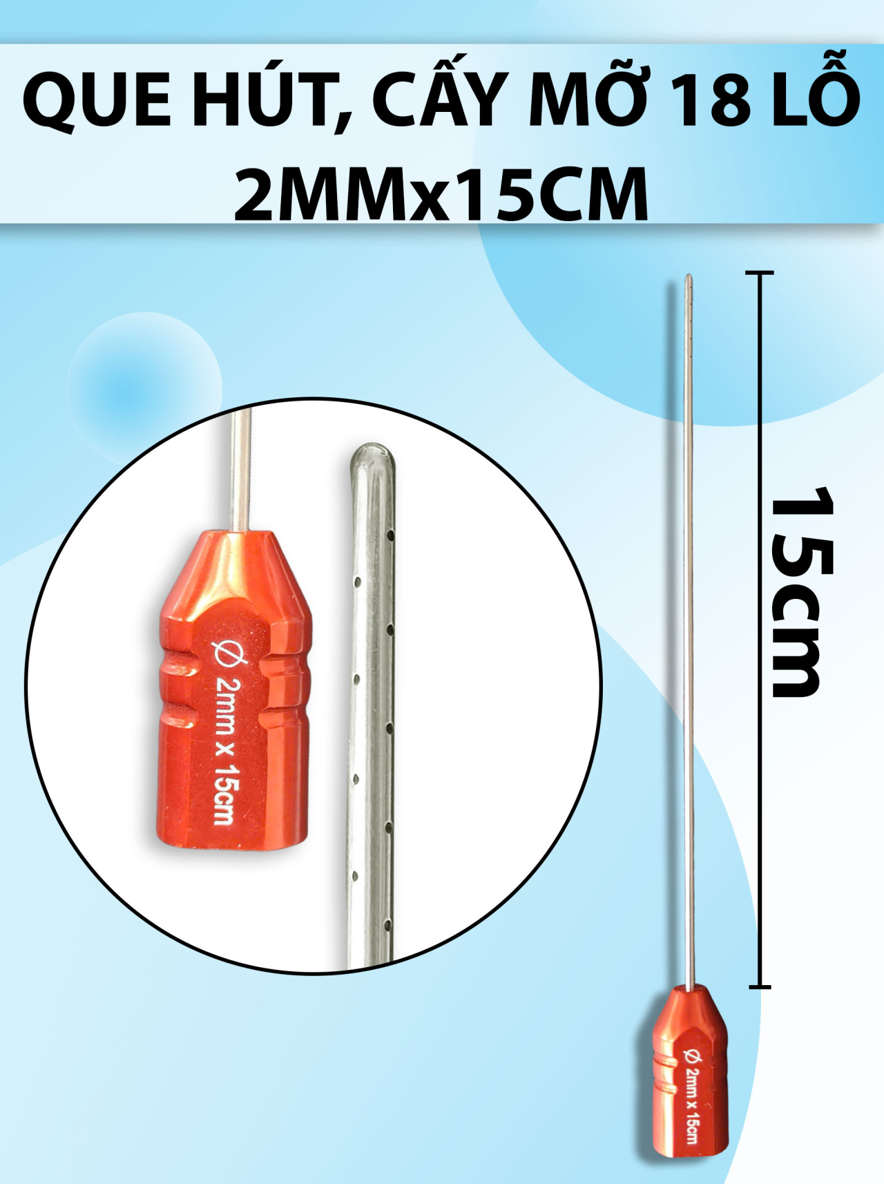 Que tiêm dung dịch 18 lỗ nhỏ 2mmx15cm, thân đỏ