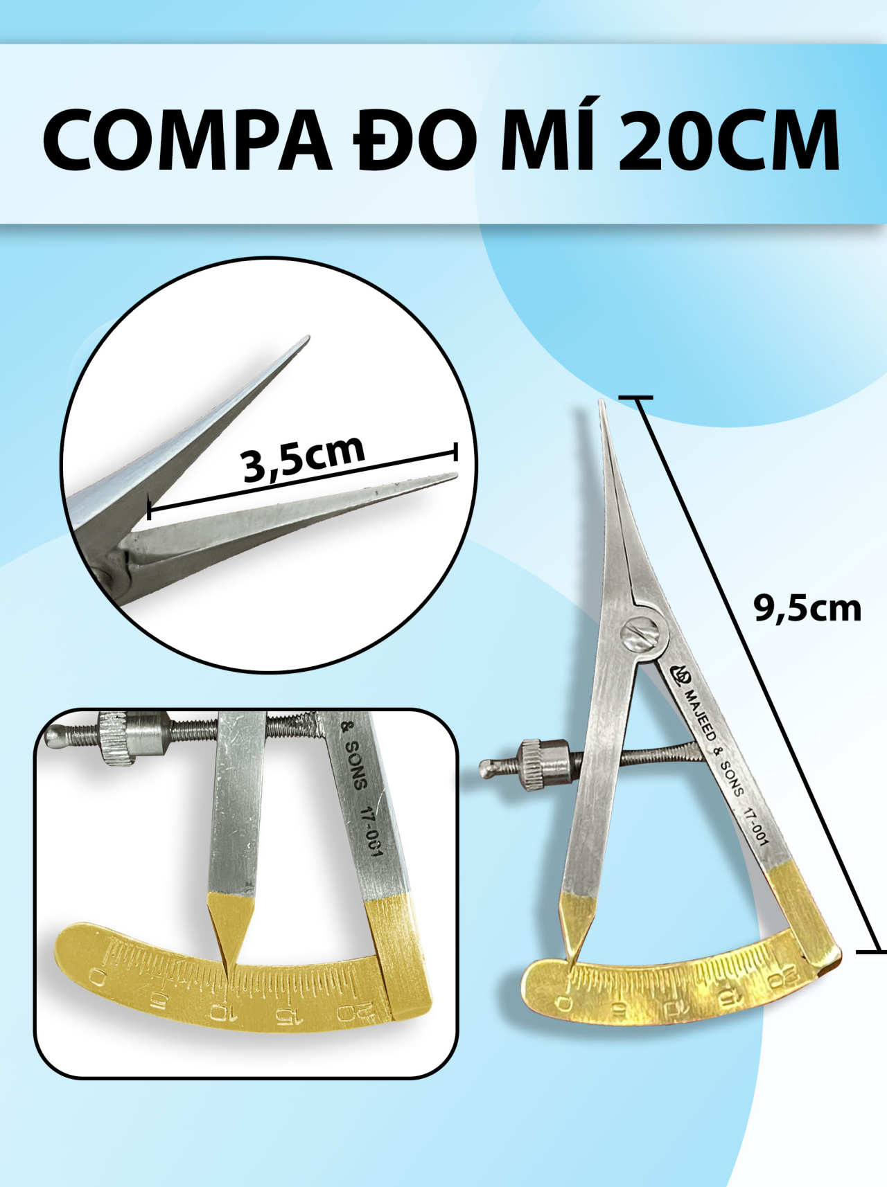 Thước đo mí 20cm thẳng, compa đo mí
