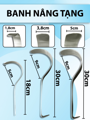 Banh nâng tạng, Deaver Retractor, Banh dấu hỏi, Banh Deaver 30cm x 3,8cm cong 9cm, 30cm x 5cm cong 9cm, 18cm x 1,8cm cong 5cm
