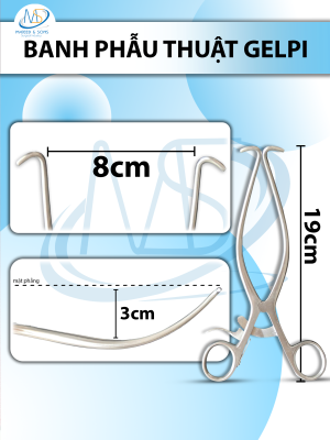 Banh Phẫu thuật Gelpi 19cm R-max 8,1cm độ cong cách mặt phẳng 3cm móc tù